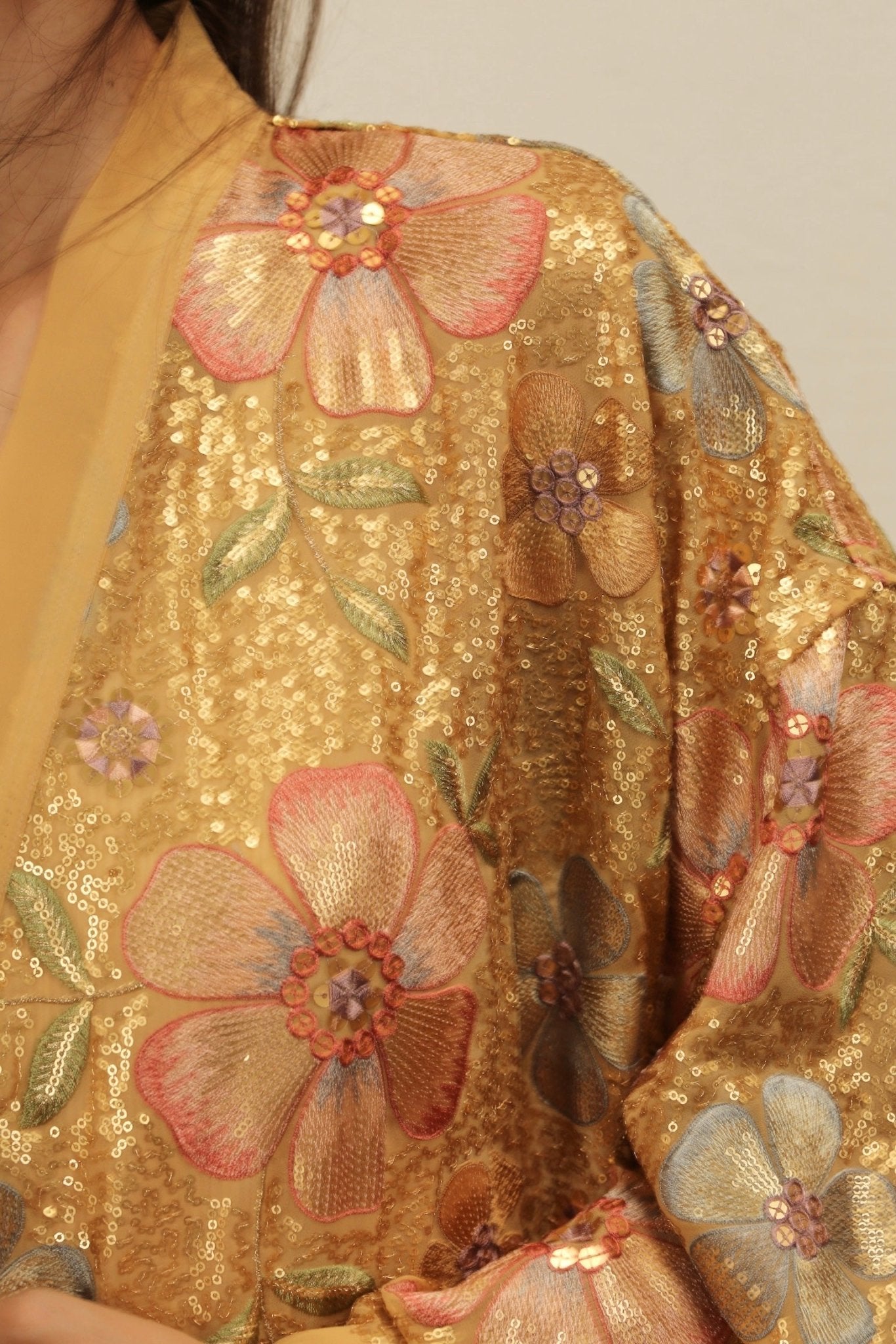 GOLDEN FLOWER CHIFFON SILK KIMONO - BANGKOK TAILOR CLOTHING STORE - HANDMADE CLOTHING