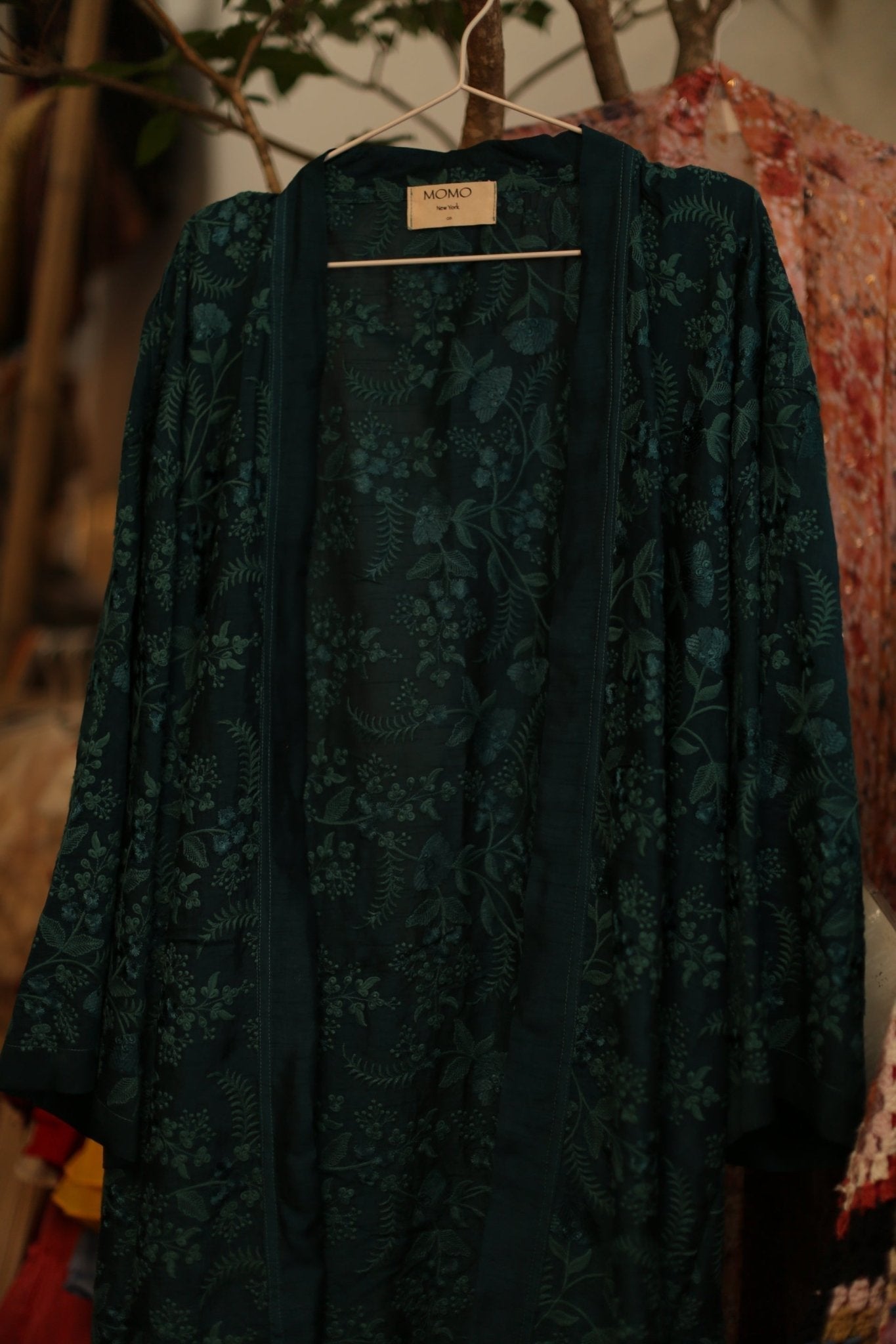 GREEN TURQUOISE EMBROIDERED SILK KIMONO WEMDA - BANGKOK TAILOR CLOTHING STORE - HANDMADE CLOTHING