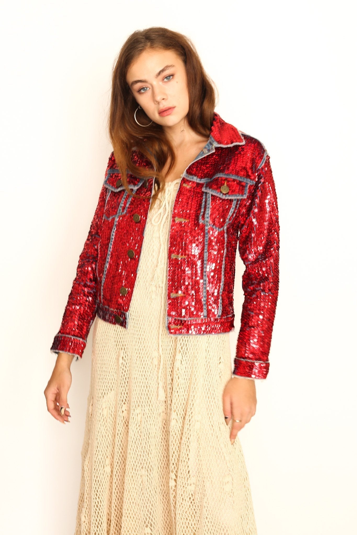 HAND SEQUIN EMBROIDERED DENIM JACKET AMY - BANGKOK TAILOR CLOTHING STORE - HANDMADE CLOTHING