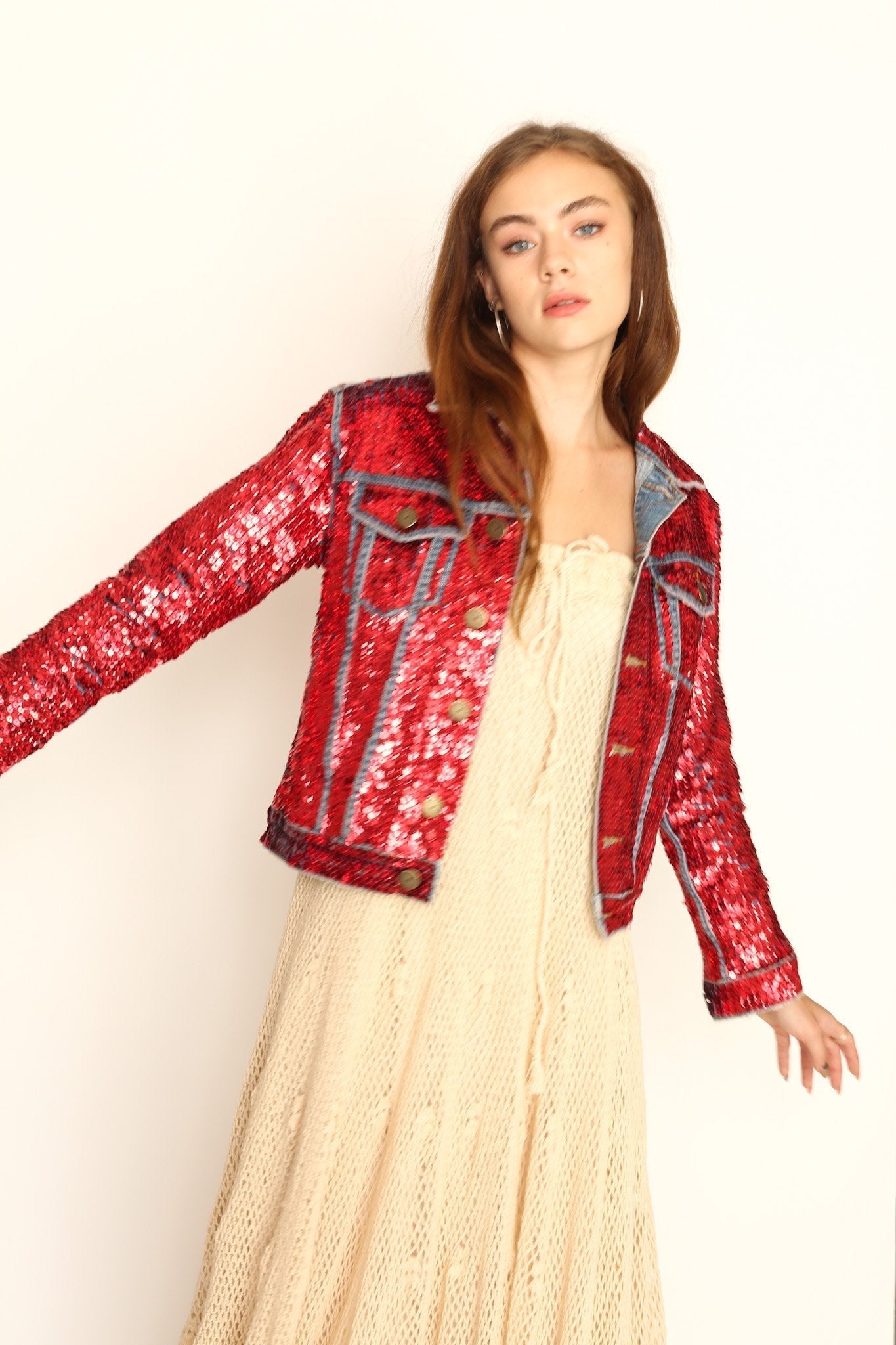 HAND SEQUIN EMBROIDERED DENIM JACKET AMY - BANGKOK TAILOR CLOTHING STORE - HANDMADE CLOTHING