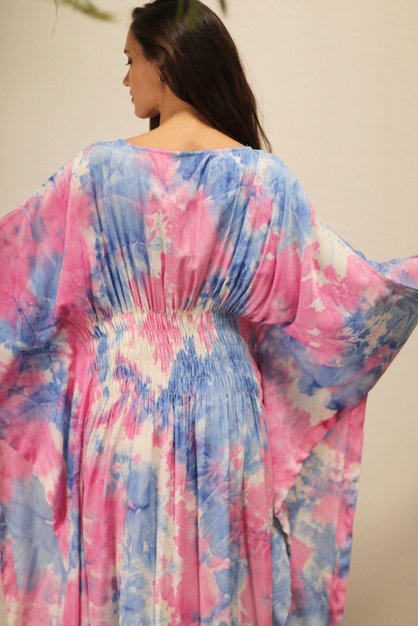 HECATE TWIN BLUE PINK KAFTAN DRESS - BANGKOK TAILOR CLOTHING STORE - HANDMADE CLOTHING