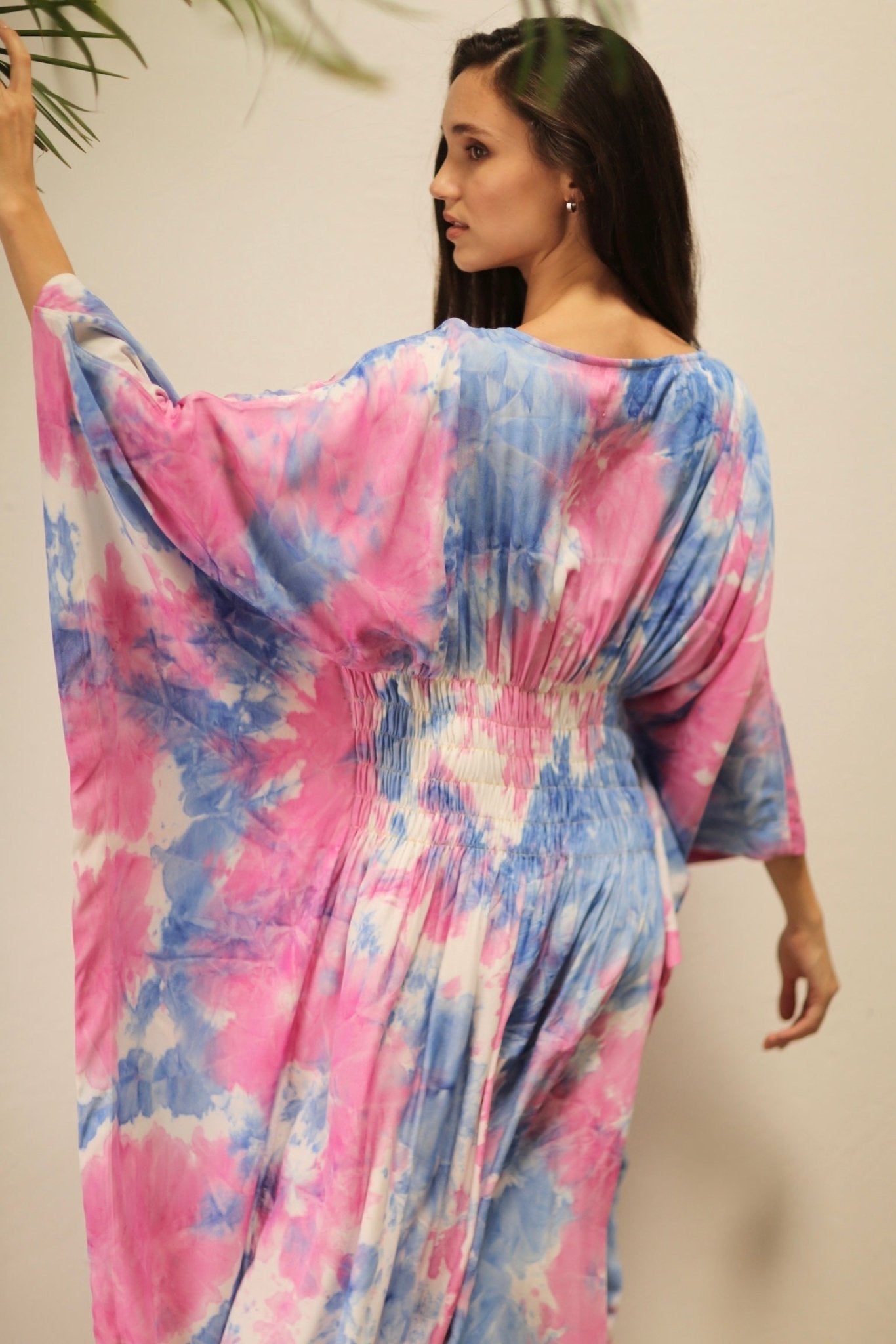 HECATE TWIN BLUE PINK KAFTAN DRESS - BANGKOK TAILOR CLOTHING STORE - HANDMADE CLOTHING