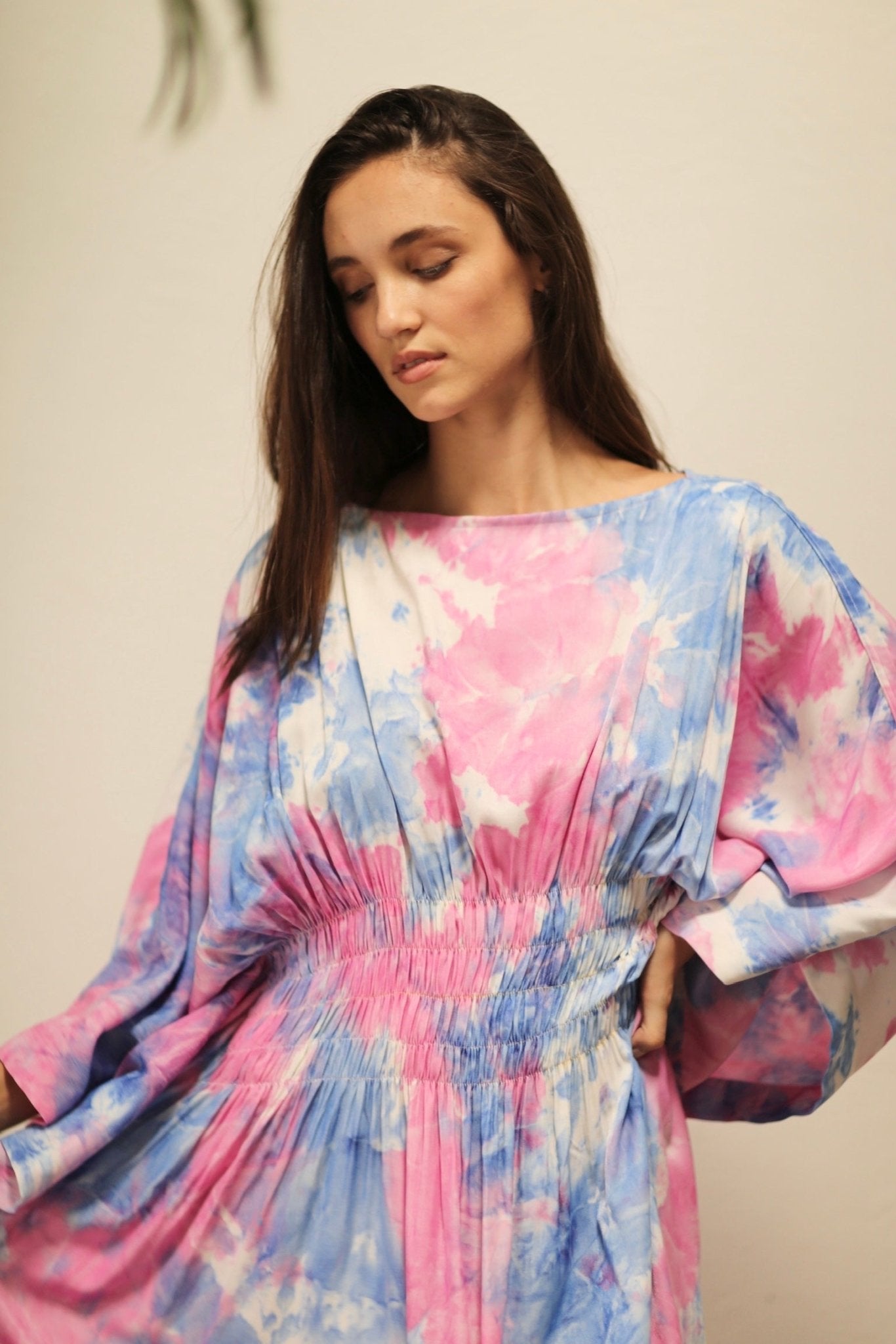 HECATE TWIN BLUE PINK KAFTAN DRESS - BANGKOK TAILOR CLOTHING STORE - HANDMADE CLOTHING