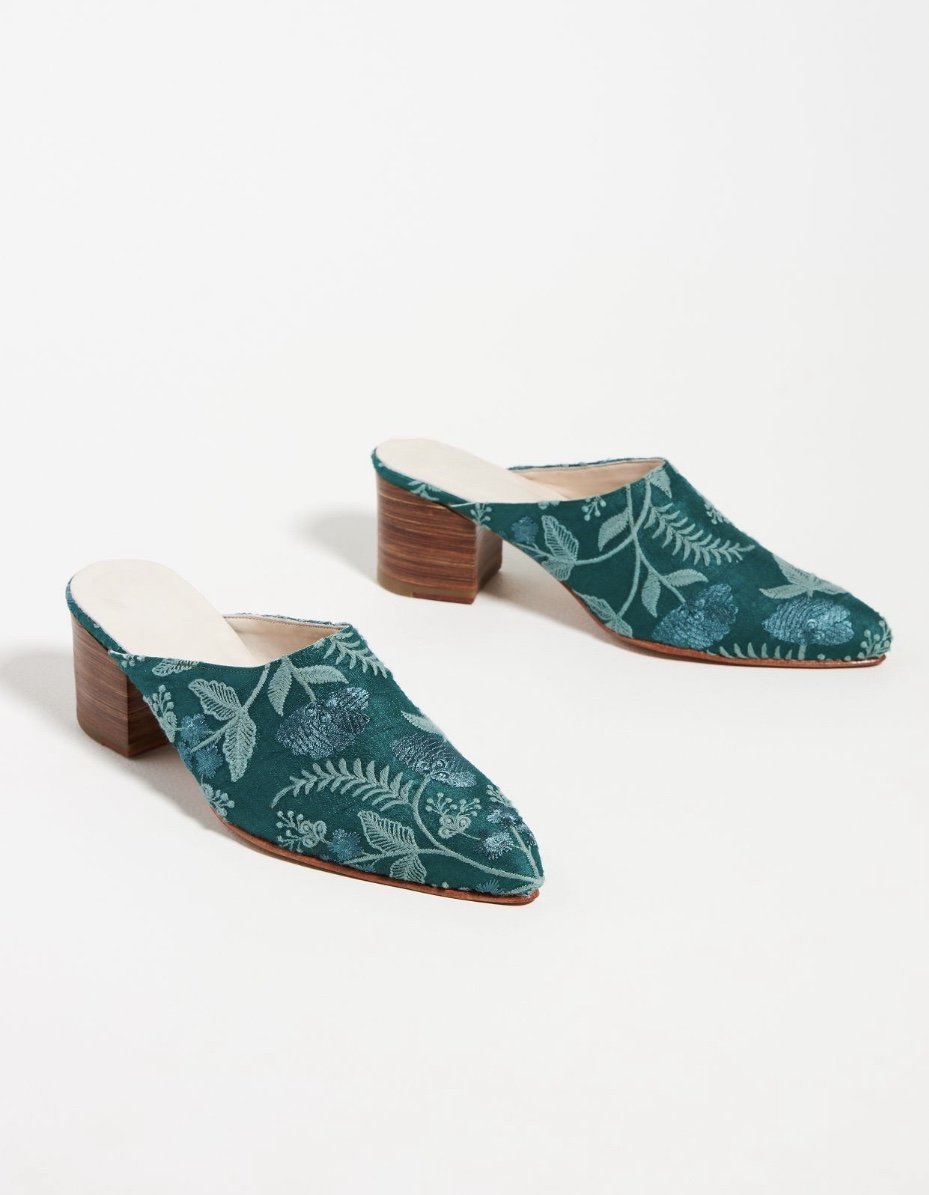 HEELED MULES EMBROIDERED X ANTHROPOLOGIE - BANGKOK TAILOR CLOTHING STORE - HANDMADE CLOTHING