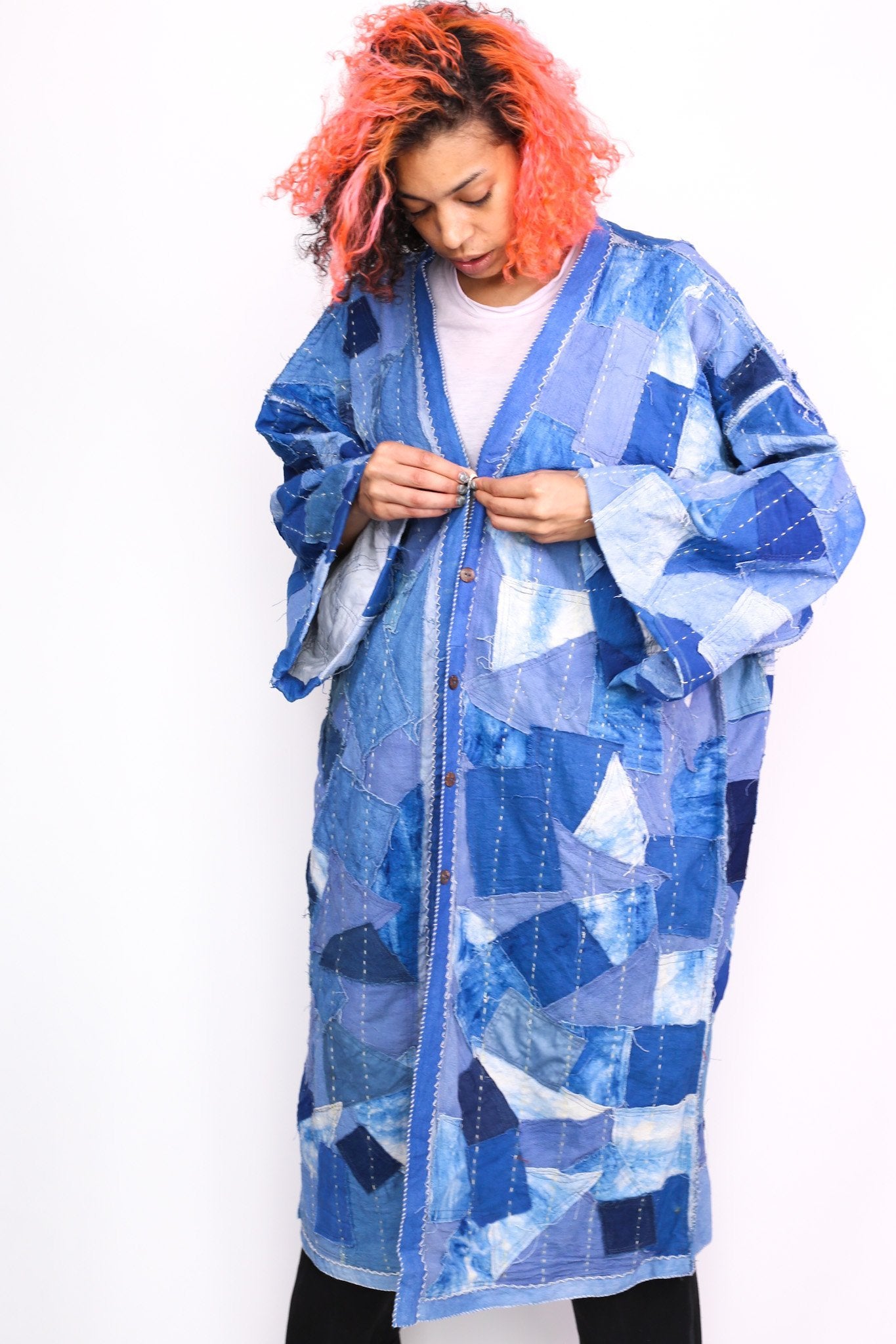 INDIGO PATCHWORK KIMONO NOLA - BANGKOK TAILOR CLOTHING STORE - HANDMADE CLOTHING