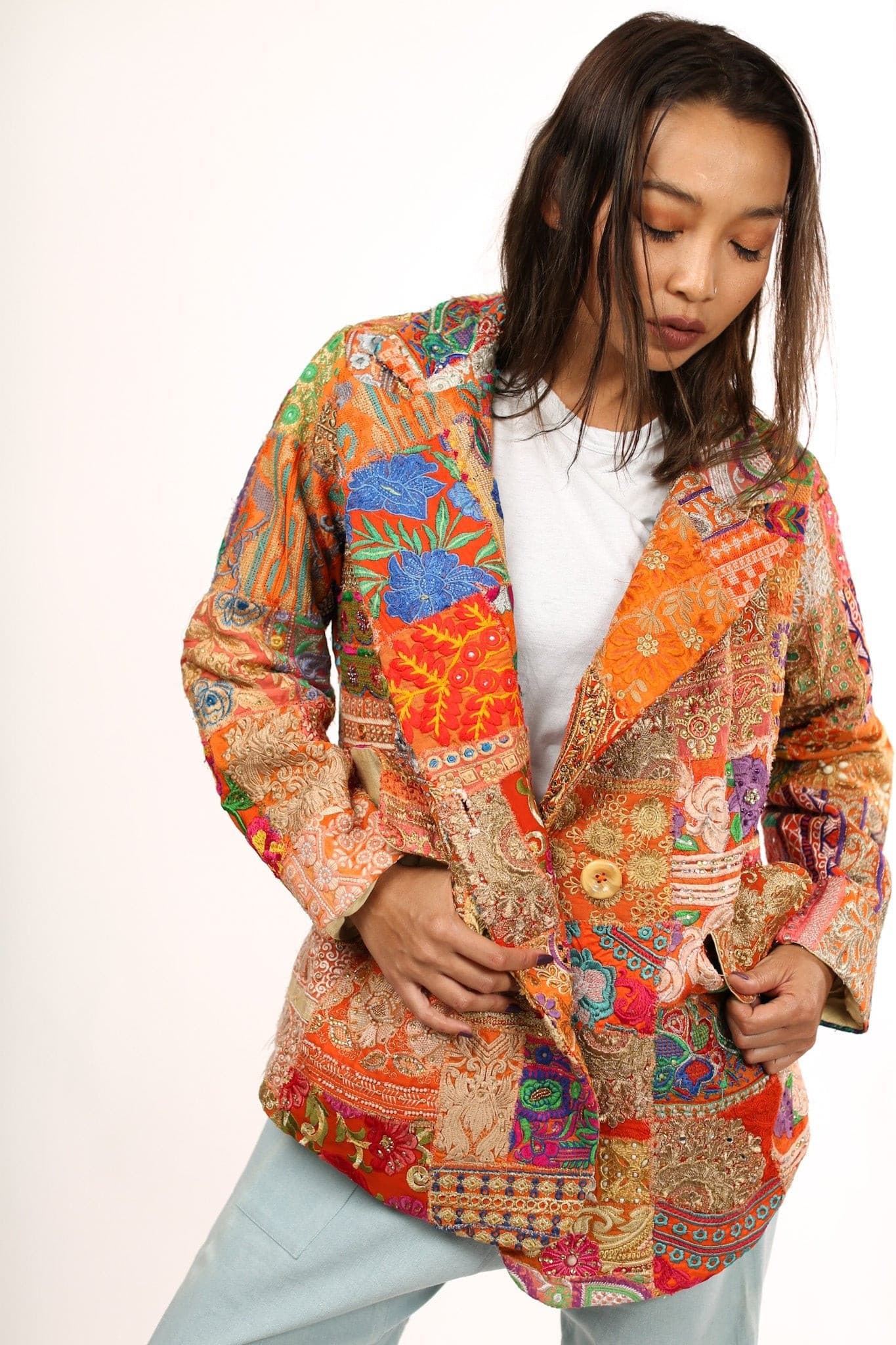 JACKET FRIDA EMBROIDERED PATCHWORK VINTAGE - BANGKOK TAILOR CLOTHING STORE - HANDMADE CLOTHING