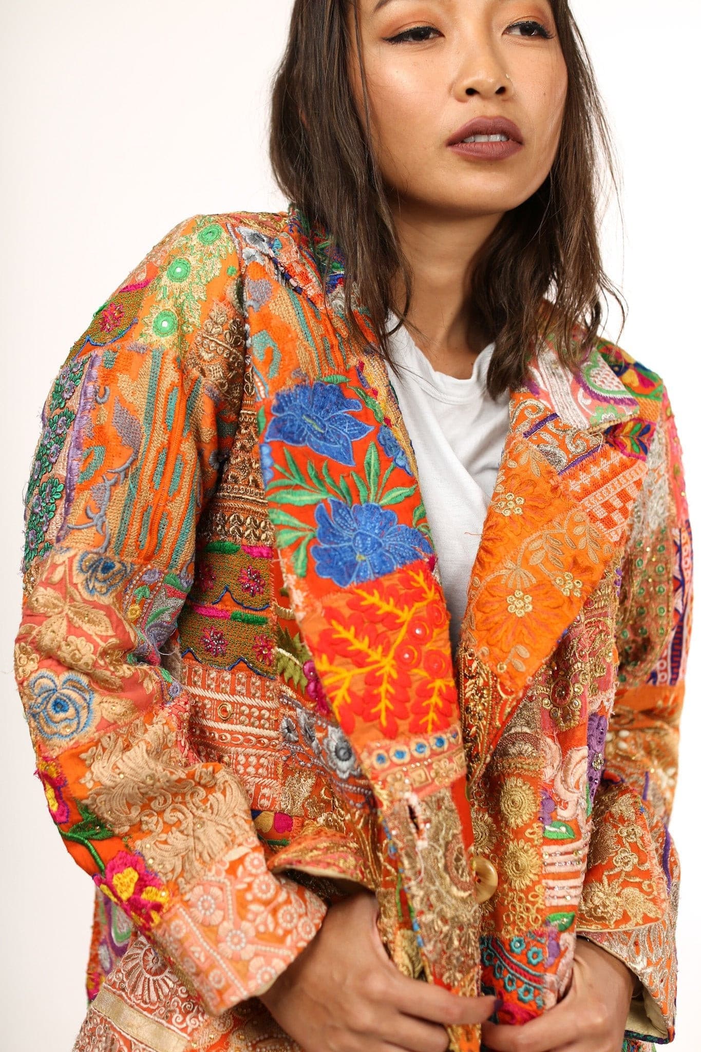 JACKET FRIDA EMBROIDERED PATCHWORK VINTAGE - BANGKOK TAILOR CLOTHING STORE - HANDMADE CLOTHING