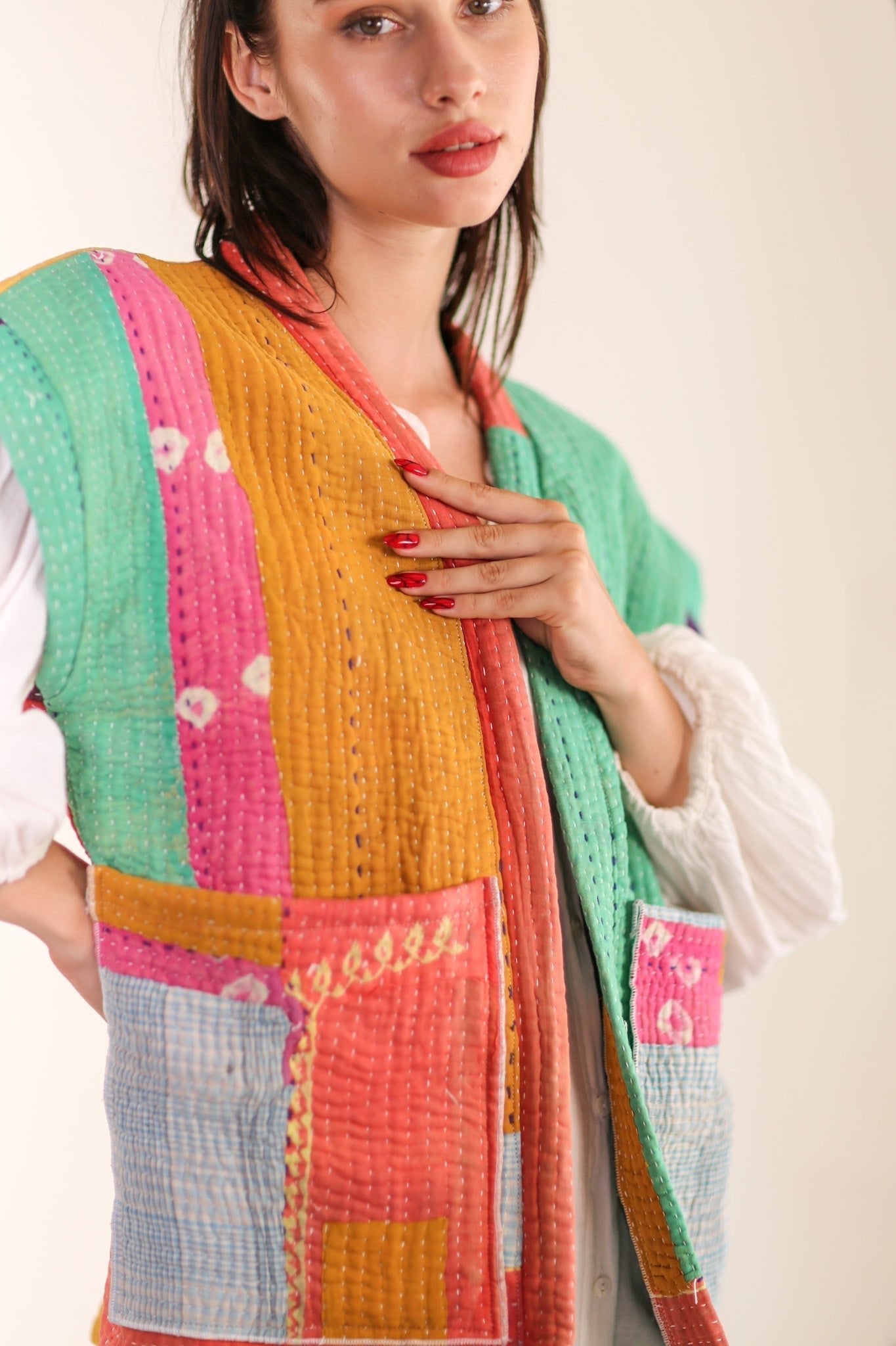 KANTHA QUILT VEST HENISSA - BANGKOK TAILOR CLOTHING STORE - HANDMADE CLOTHING