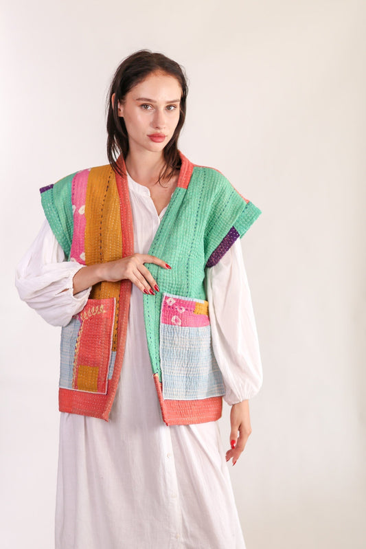 KANTHA QUILT VEST HENISSA - BANGKOK TAILOR CLOTHING STORE - HANDMADE CLOTHING