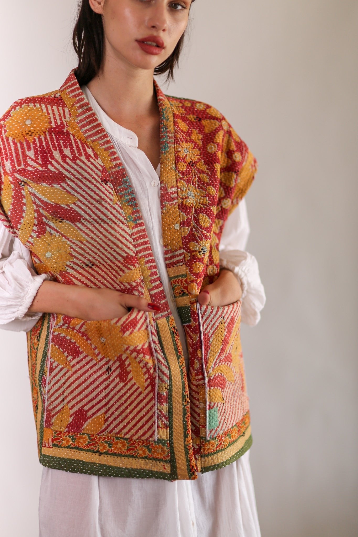 KANTHA QUILT VEST RUISA - BANGKOK TAILOR CLOTHING STORE - HANDMADE CLOTHING