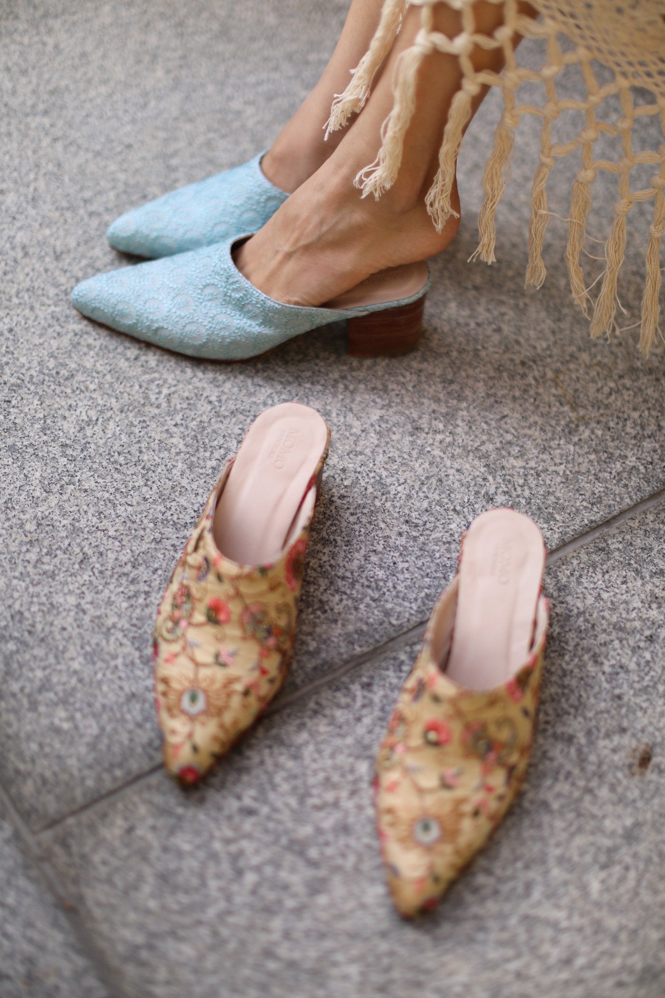 LIGHT BLUE EMBROIDERED HEELED MULES MASANA - BANGKOK TAILOR CLOTHING STORE - HANDMADE CLOTHING