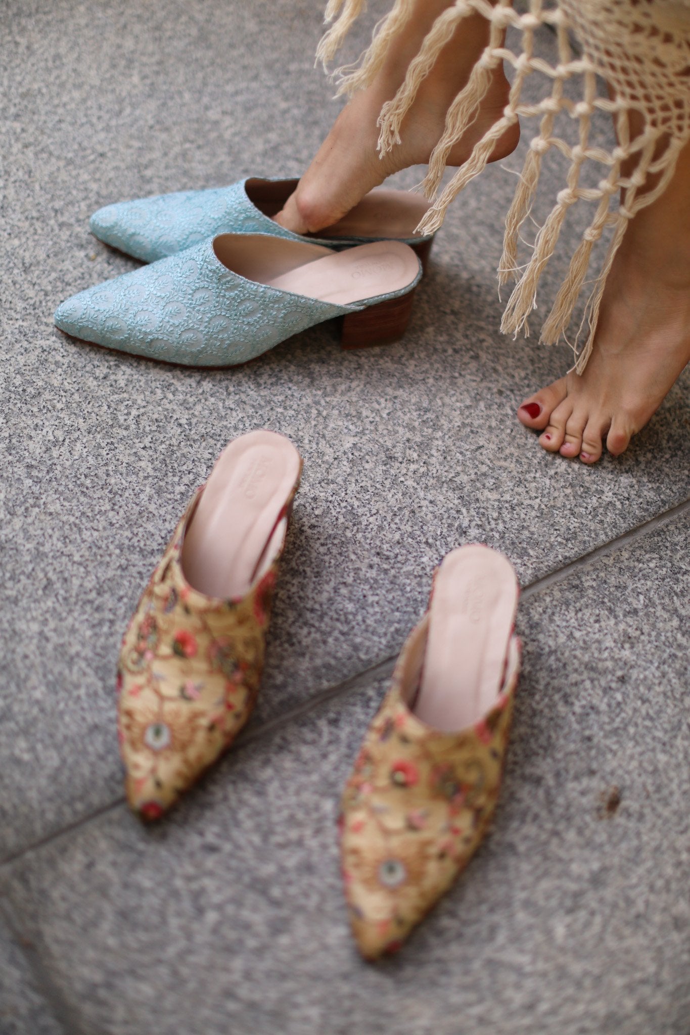 LIGHT BLUE EMBROIDERED HEELED MULES MASANA - BANGKOK TAILOR CLOTHING STORE - HANDMADE CLOTHING