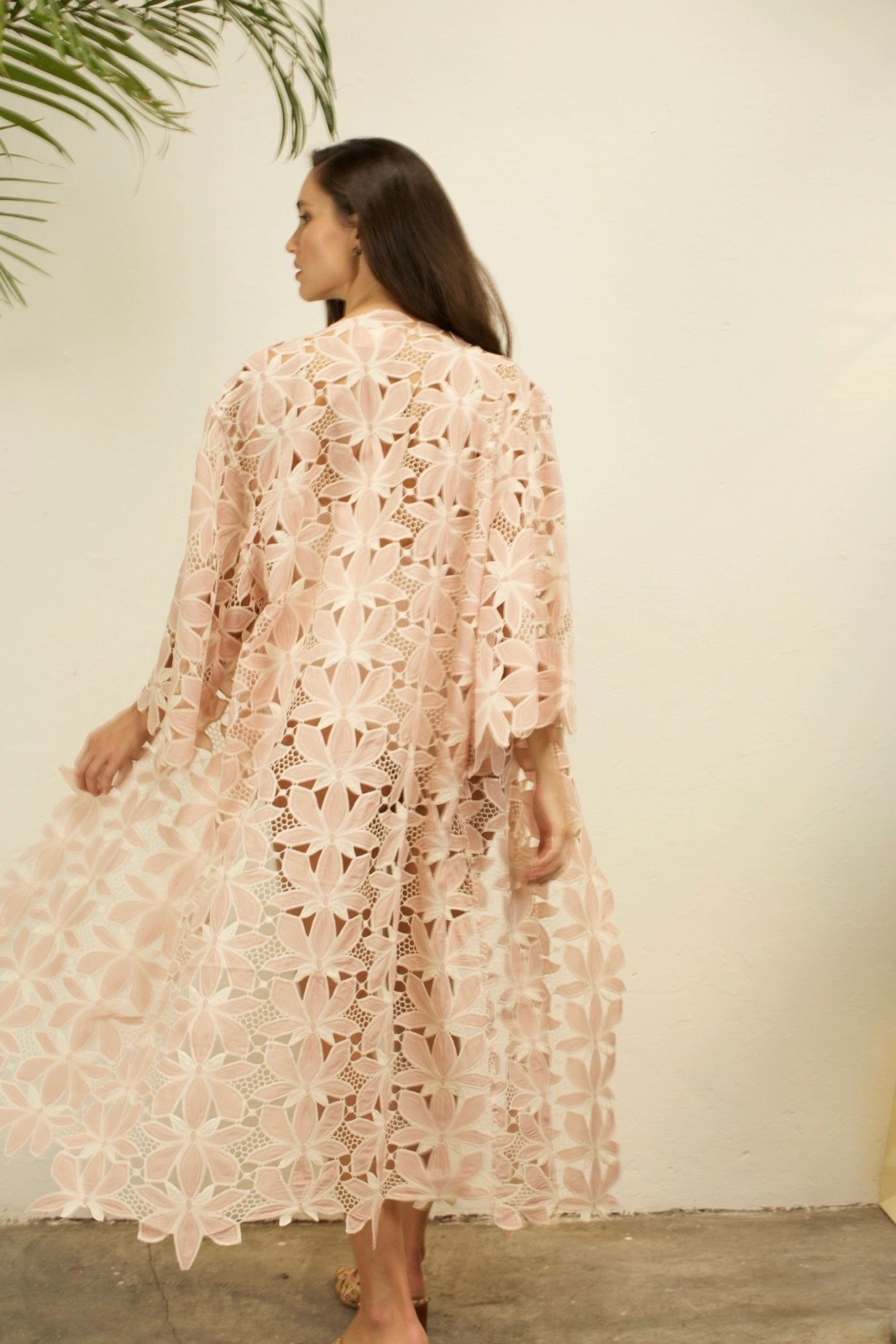 LITTLE PINK FLOWER COTTON LACE KIMONO - BANGKOK TAILOR CLOTHING STORE - HANDMADE CLOTHING