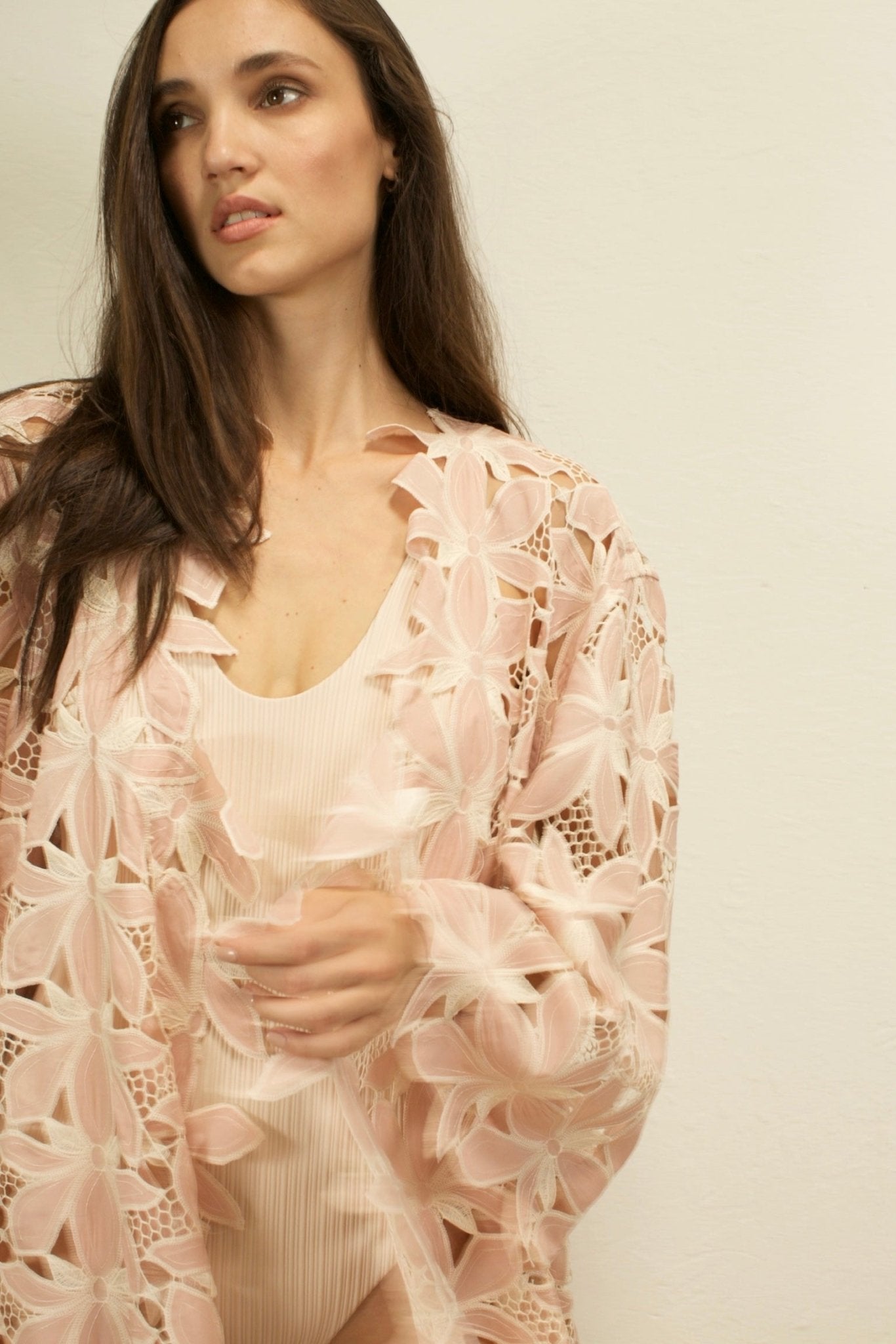 LITTLE PINK FLOWER COTTON LACE KIMONO - BANGKOK TAILOR CLOTHING STORE - HANDMADE CLOTHING