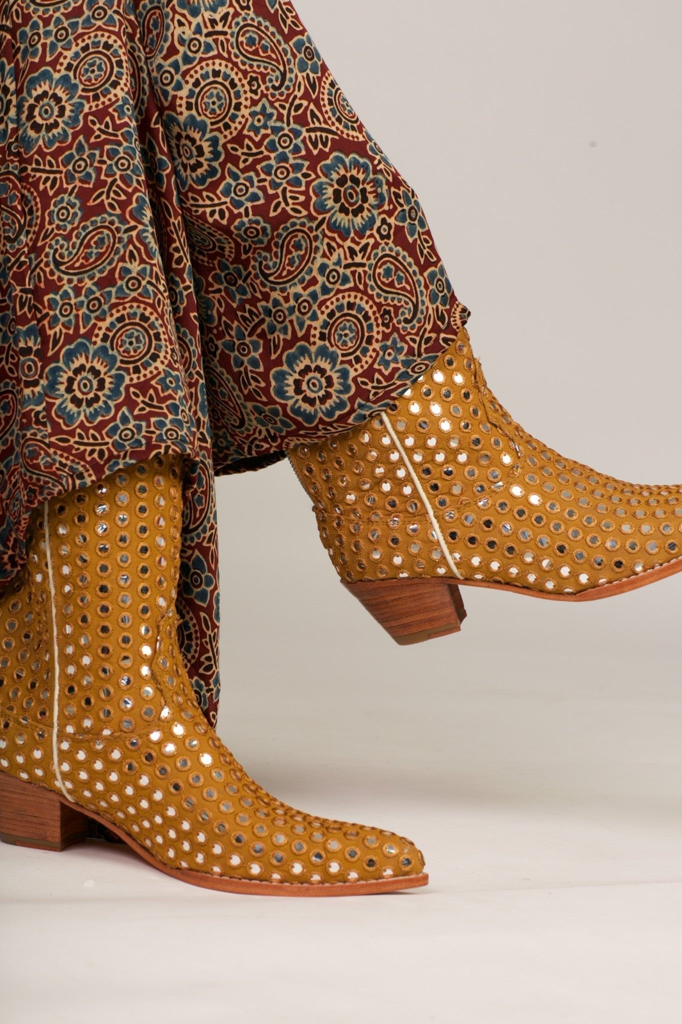 MUSTARD EMBELLISHED SILK BOOTS SANDY - BANGKOK TAILOR CLOTHING STORE - HANDMADE CLOTHING