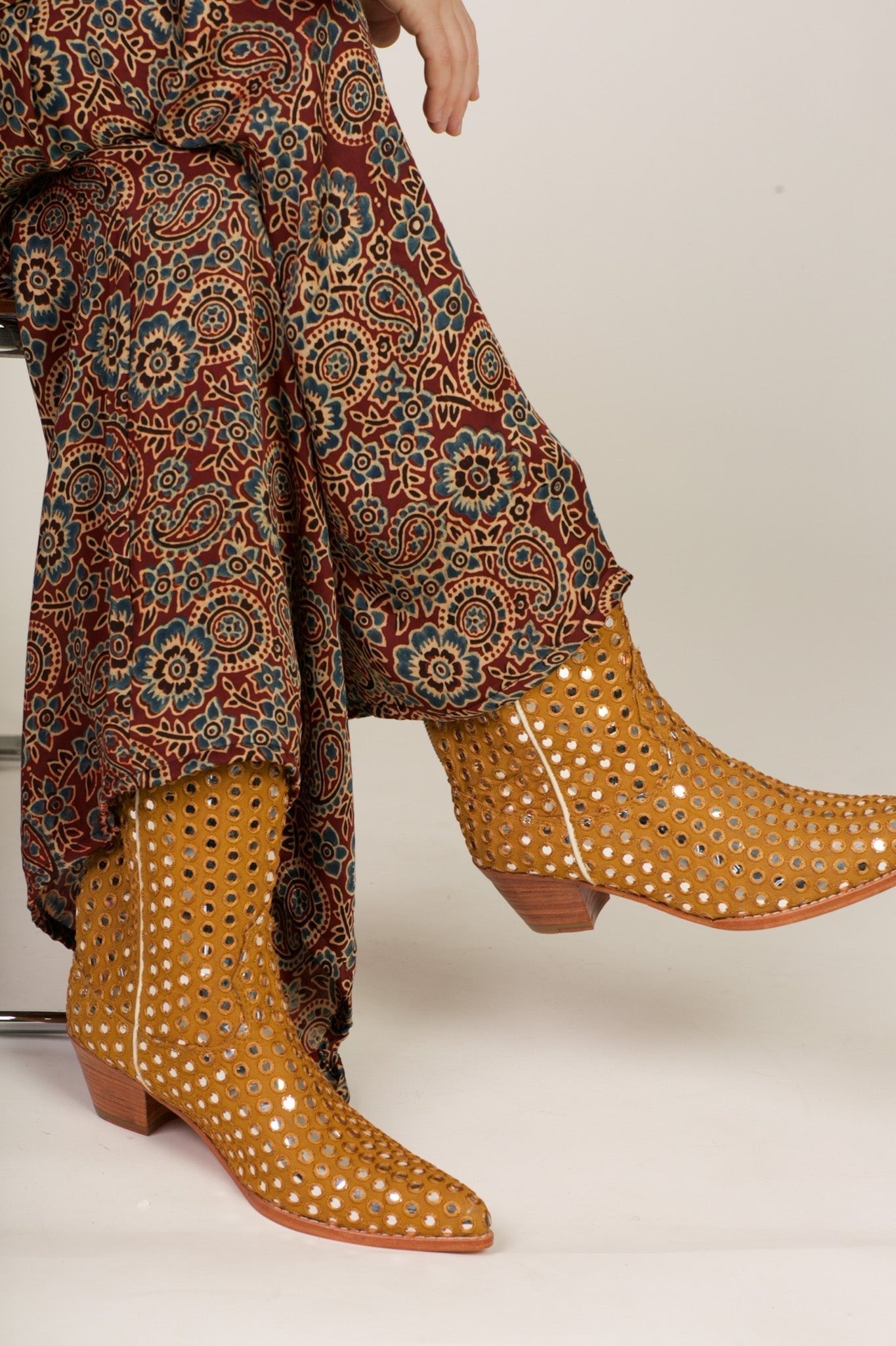 MUSTARD EMBELLISHED SILK BOOTS SANDY - BANGKOK TAILOR CLOTHING STORE - HANDMADE CLOTHING