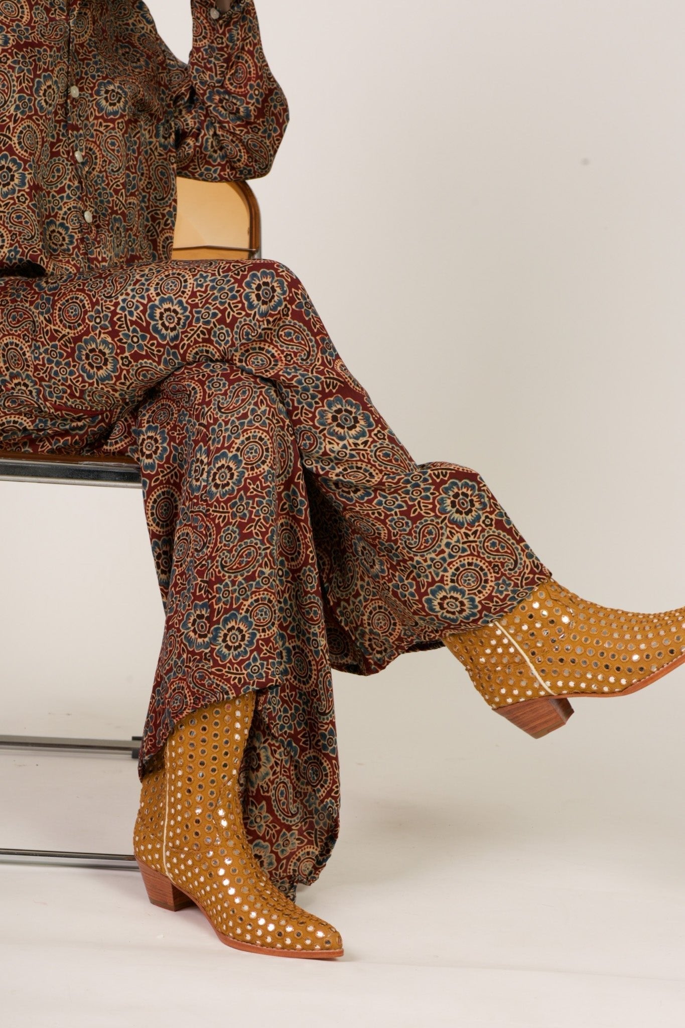 MUSTARD EMBELLISHED SILK BOOTS SANDY - BANGKOK TAILOR CLOTHING STORE - HANDMADE CLOTHING