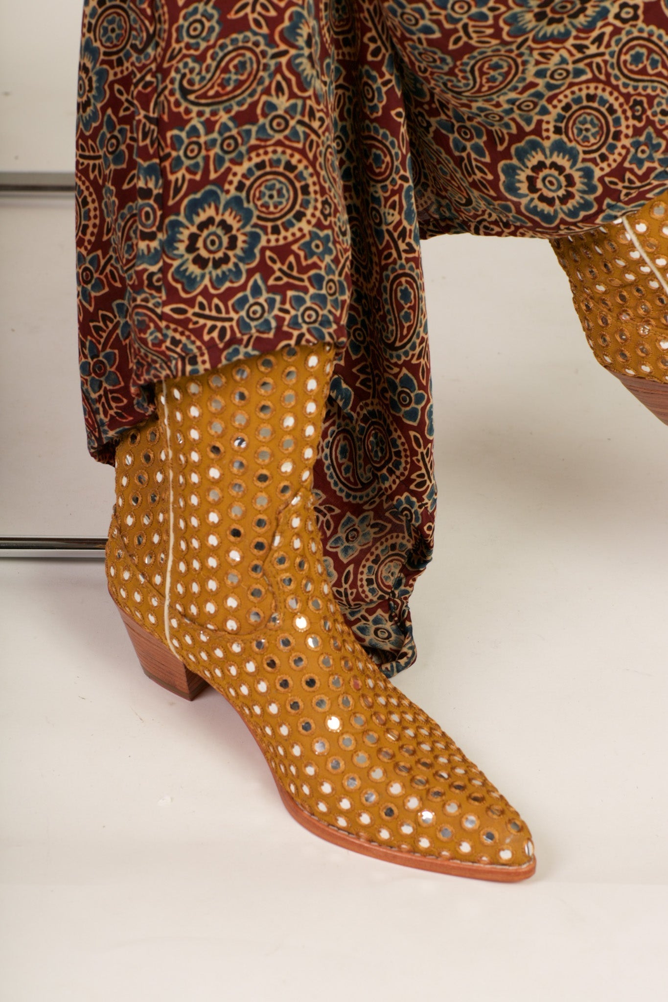 MUSTARD EMBELLISHED SILK BOOTS SANDY - BANGKOK TAILOR CLOTHING STORE - HANDMADE CLOTHING