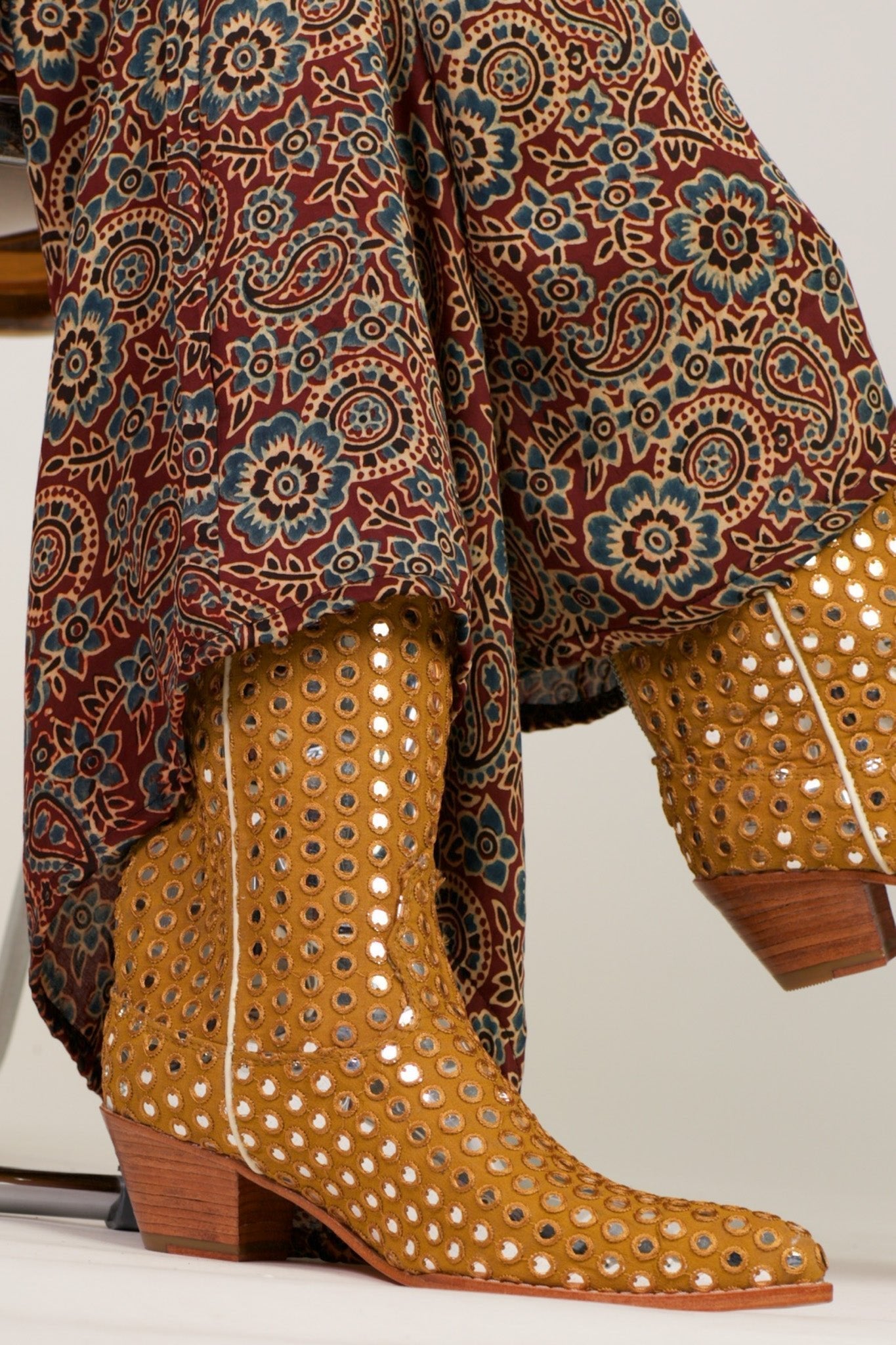 MUSTARD EMBELLISHED SILK BOOTS SANDY - BANGKOK TAILOR CLOTHING STORE - HANDMADE CLOTHING