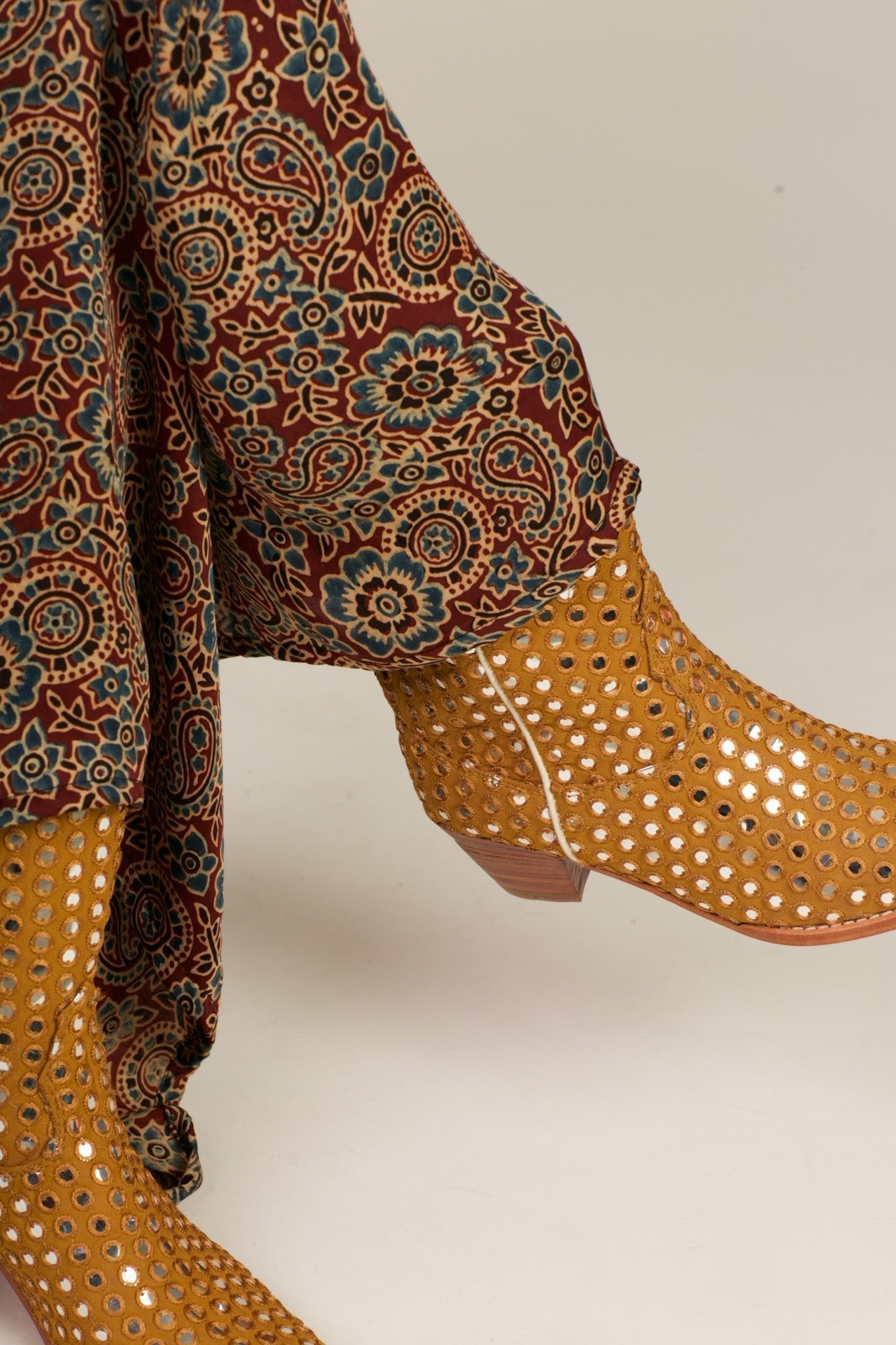 MUSTARD EMBELLISHED SILK BOOTS SANDY - BANGKOK TAILOR CLOTHING STORE - HANDMADE CLOTHING