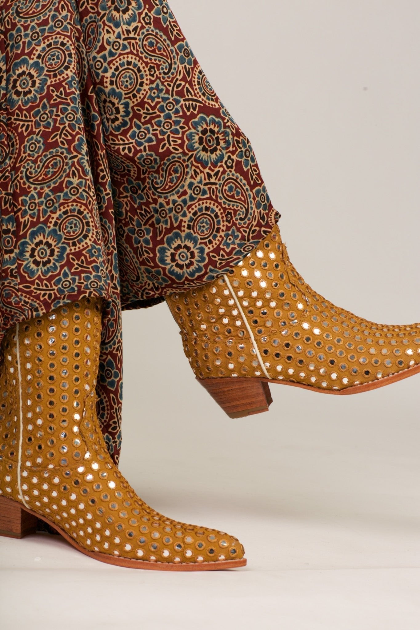 MUSTARD EMBELLISHED SILK BOOTS SANDY - BANGKOK TAILOR CLOTHING STORE - HANDMADE CLOTHING