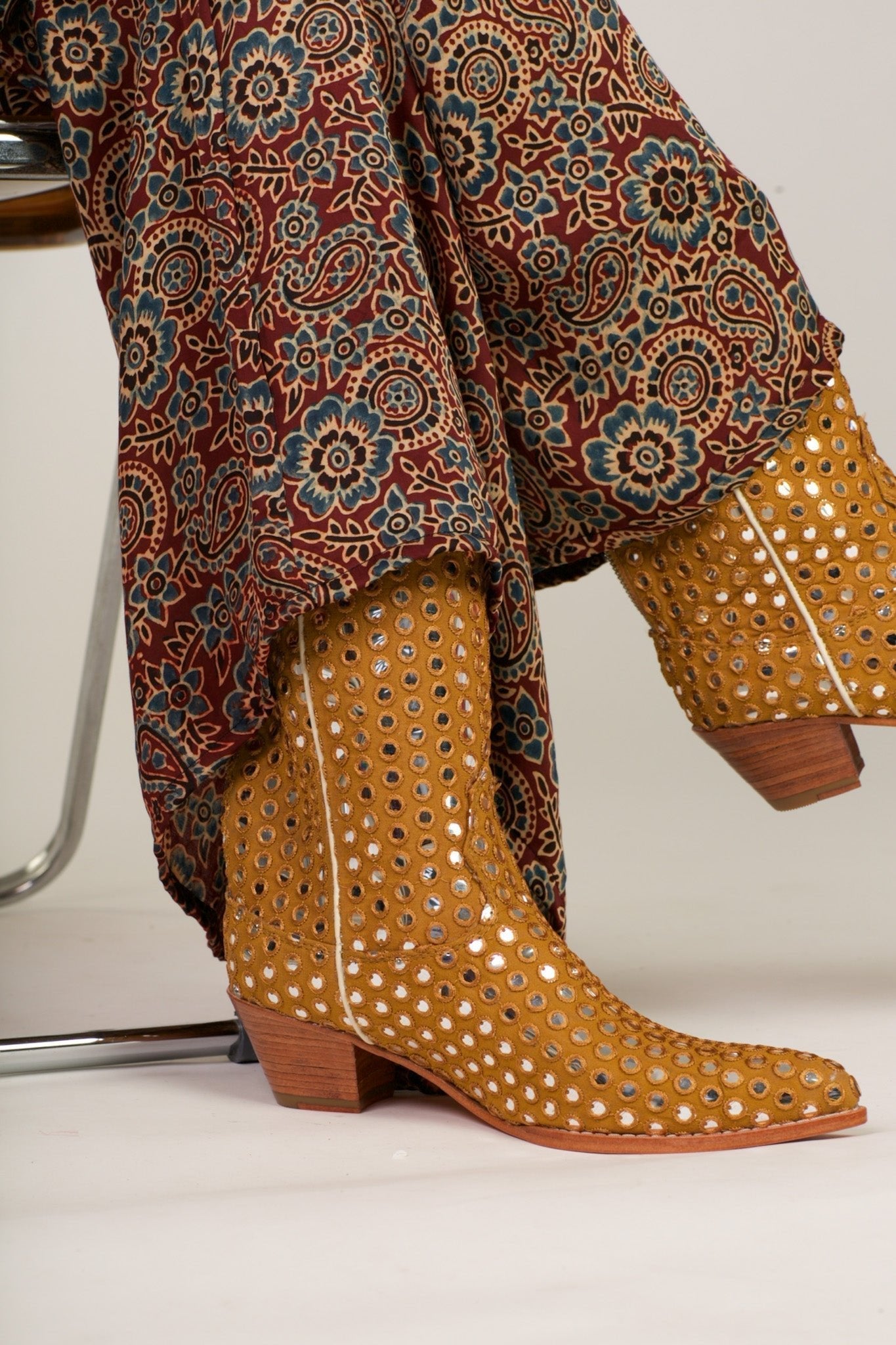 MUSTARD EMBELLISHED SILK BOOTS SANDY - BANGKOK TAILOR CLOTHING STORE - HANDMADE CLOTHING