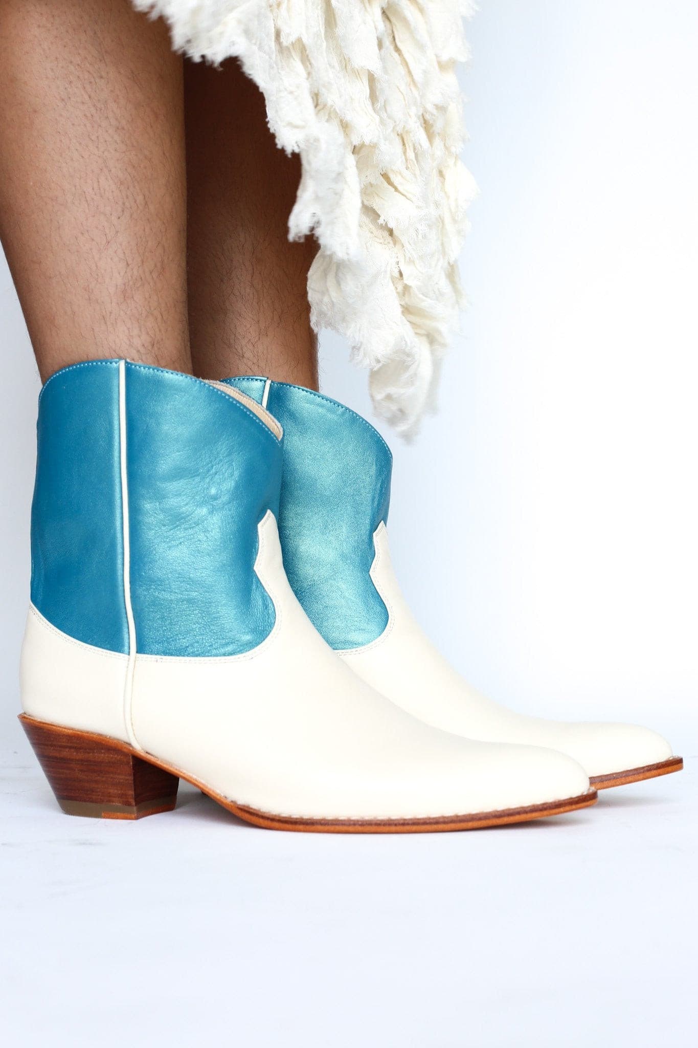 OCEAN BLUE SHORT WESTERN BOOTIES BOOTS MIRA - BANGKOK TAILOR CLOTHING STORE - HANDMADE CLOTHING