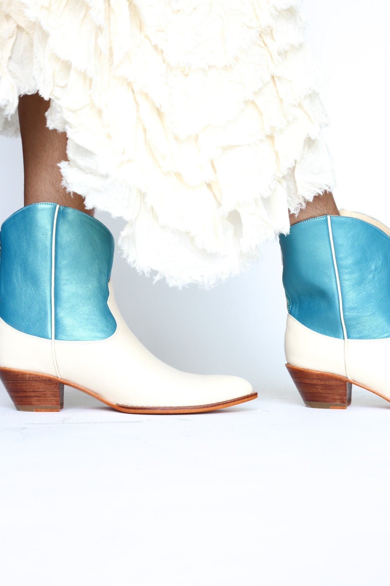 OCEAN BLUE SHORT WESTERN BOOTIES BOOTS MIRA - BANGKOK TAILOR CLOTHING STORE - HANDMADE CLOTHING