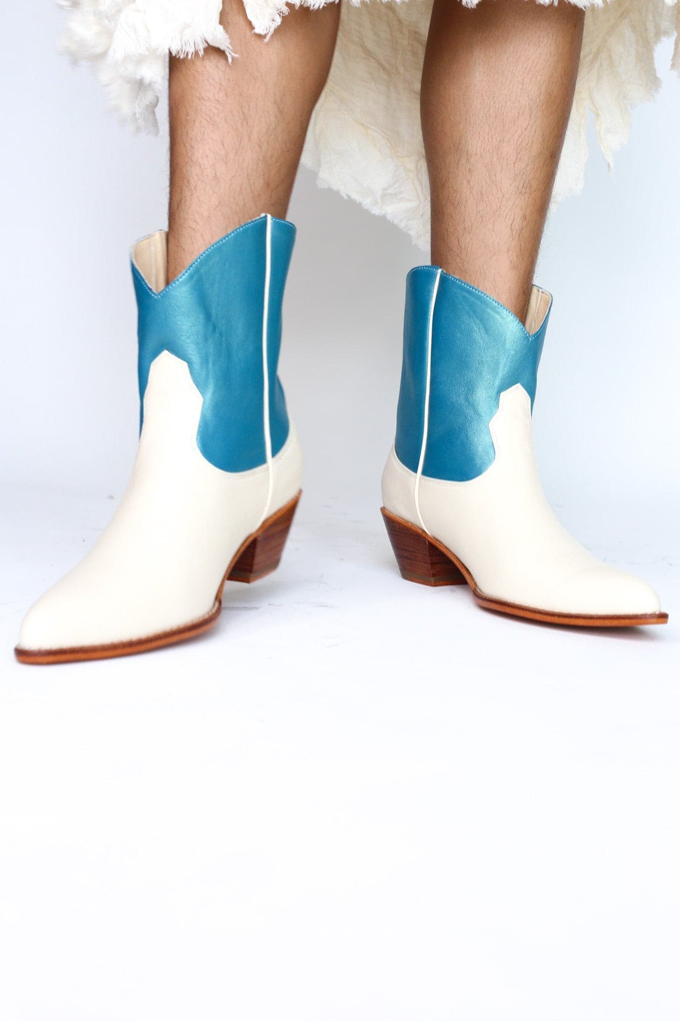 OCEAN BLUE SHORT WESTERN BOOTIES BOOTS MIRA - BANGKOK TAILOR CLOTHING STORE - HANDMADE CLOTHING