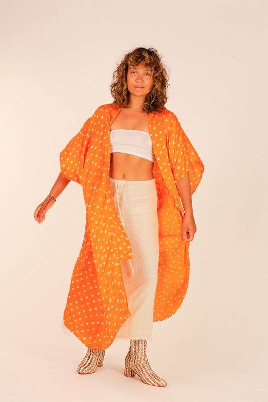 ORANGE POLKA DOT SILK KIMONO - BANGKOK TAILOR CLOTHING STORE - HANDMADE CLOTHING