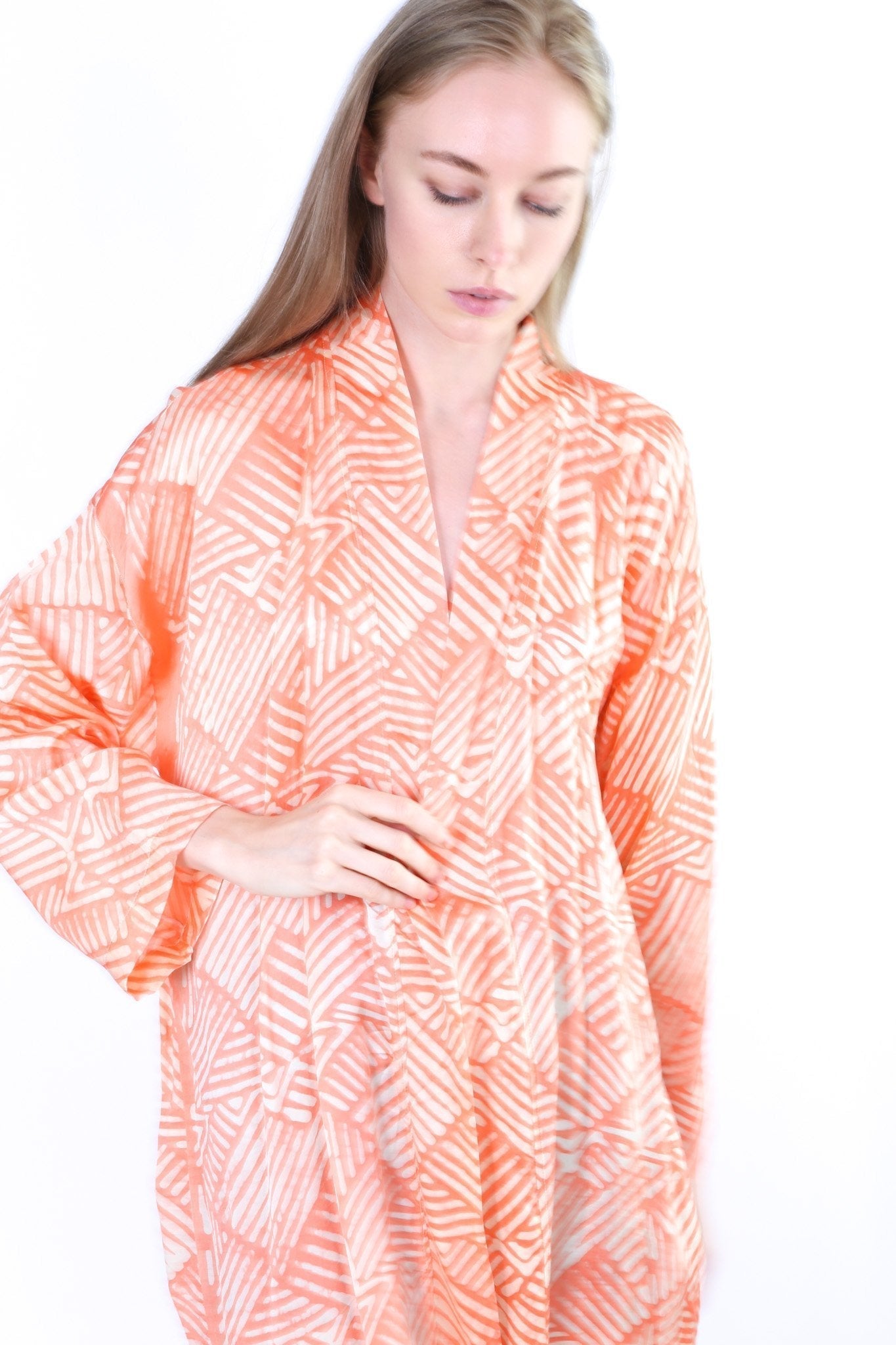 ORANGE SILK KIMONO KAFTAN CHIHIRO - BANGKOK TAILOR CLOTHING STORE - HANDMADE CLOTHING