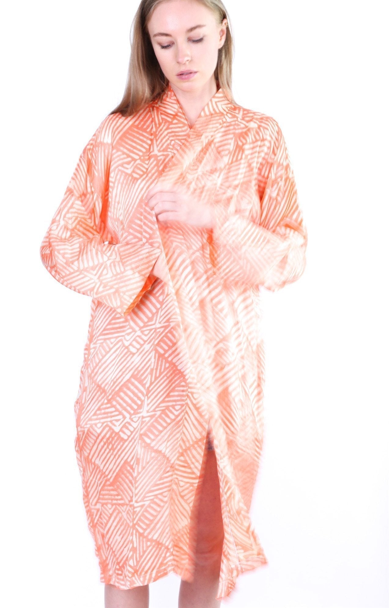 ORANGE SILK KIMONO KAFTAN CHIHIRO - BANGKOK TAILOR CLOTHING STORE - HANDMADE CLOTHING