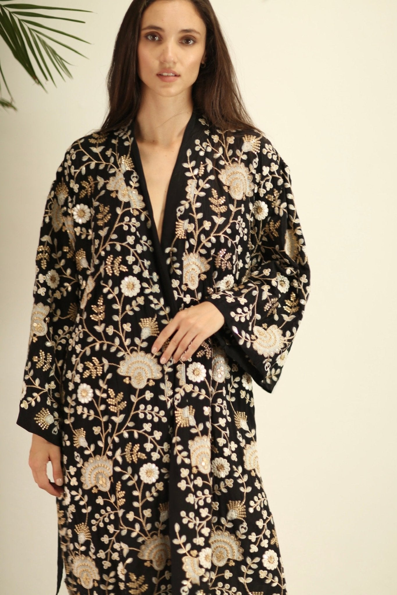 PAN FLOWER EMBROIDERED CHIFFON SILK KIMONO - BANGKOK TAILOR CLOTHING STORE - HANDMADE CLOTHING