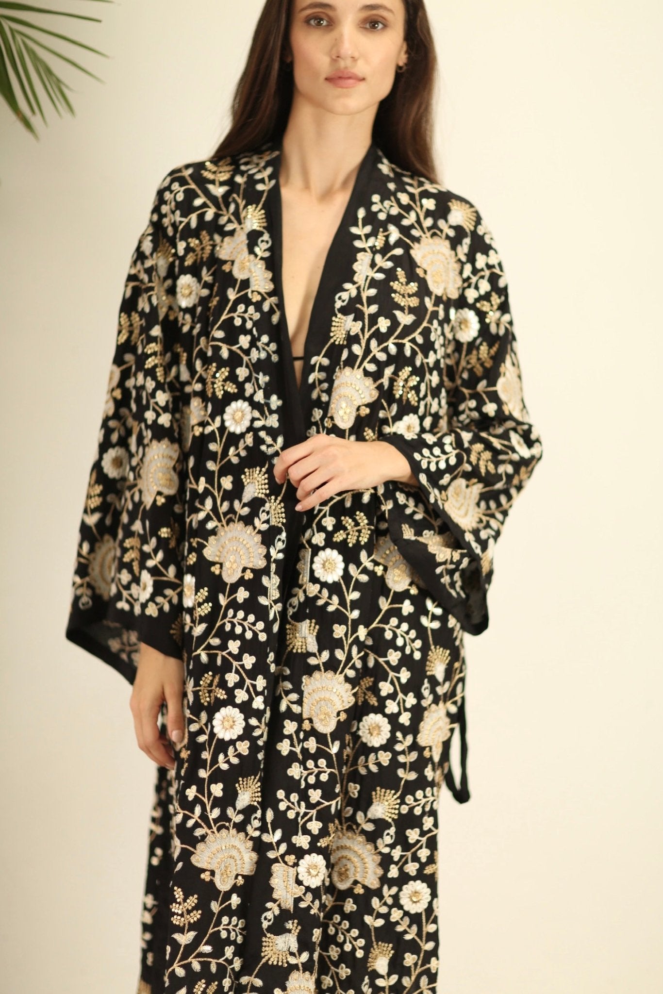 PAN FLOWER EMBROIDERED CHIFFON SILK KIMONO - BANGKOK TAILOR CLOTHING STORE - HANDMADE CLOTHING