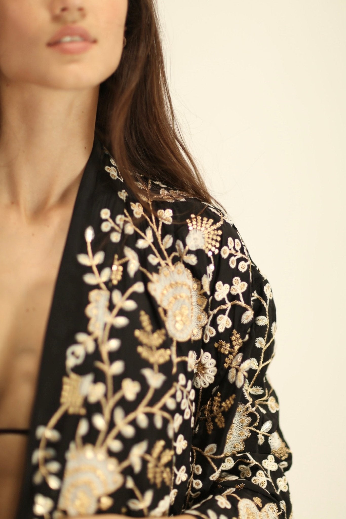 PAN FLOWER EMBROIDERED CHIFFON SILK KIMONO - BANGKOK TAILOR CLOTHING STORE - HANDMADE CLOTHING