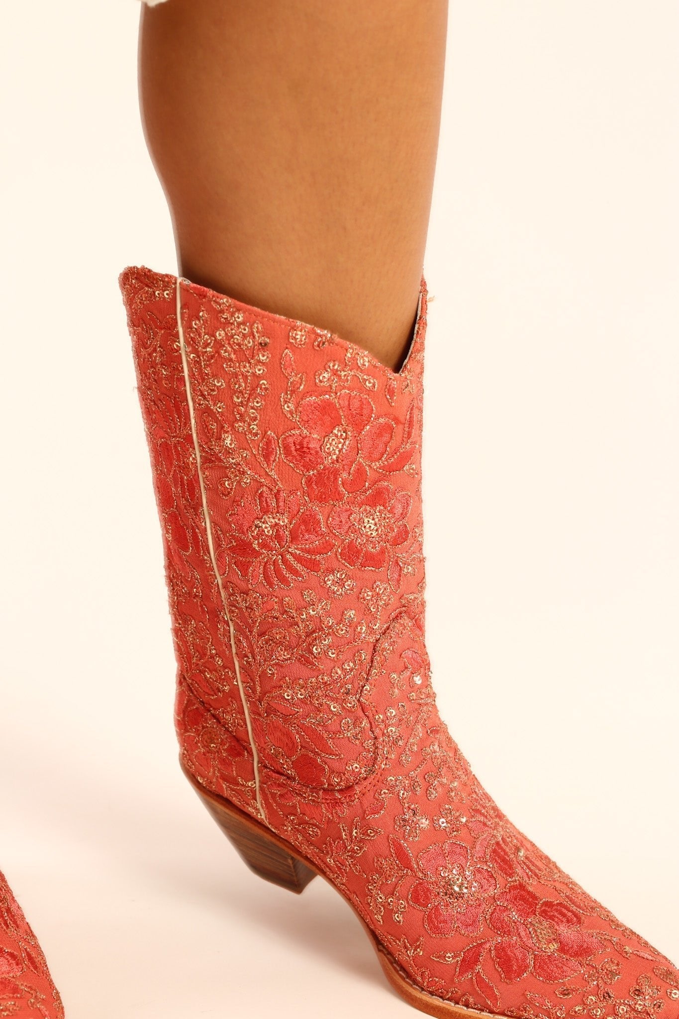 PEACH ORANGE EMBROIDERED BOOTS SANTA BARBARA - BANGKOK TAILOR CLOTHING STORE - HANDMADE CLOTHING