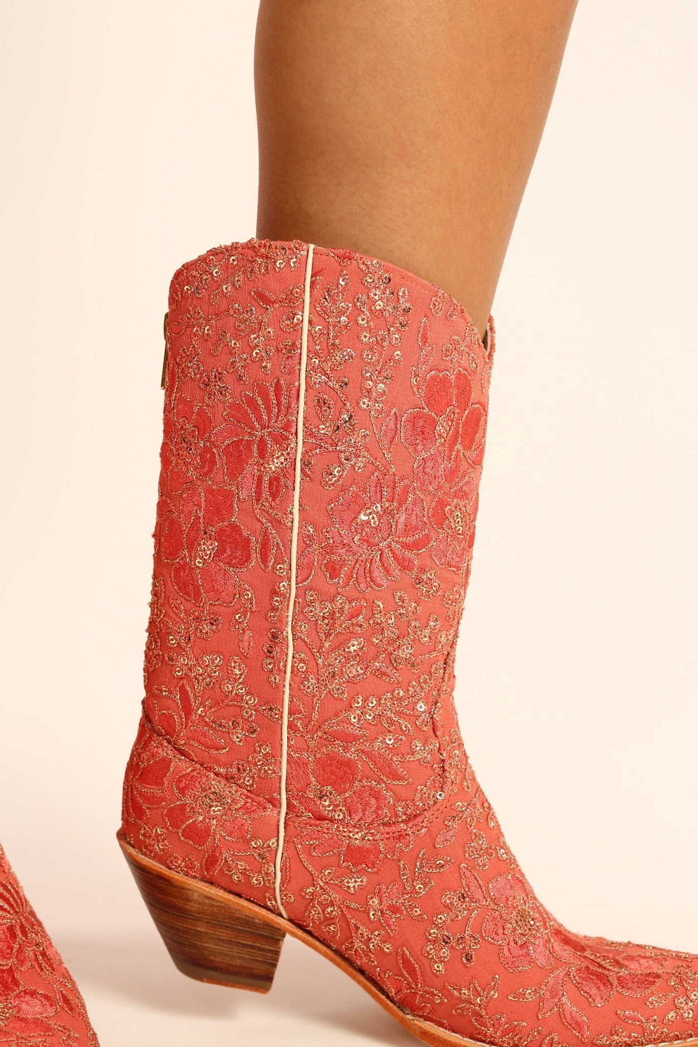 PEACH ORANGE EMBROIDERED BOOTS SANTA BARBARA - BANGKOK TAILOR CLOTHING STORE - HANDMADE CLOTHING