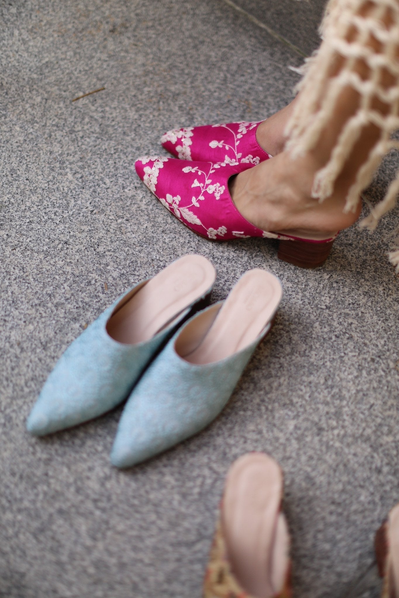 PINK EMBROIDERED HEELED MULES - BANGKOK TAILOR CLOTHING STORE - HANDMADE CLOTHING