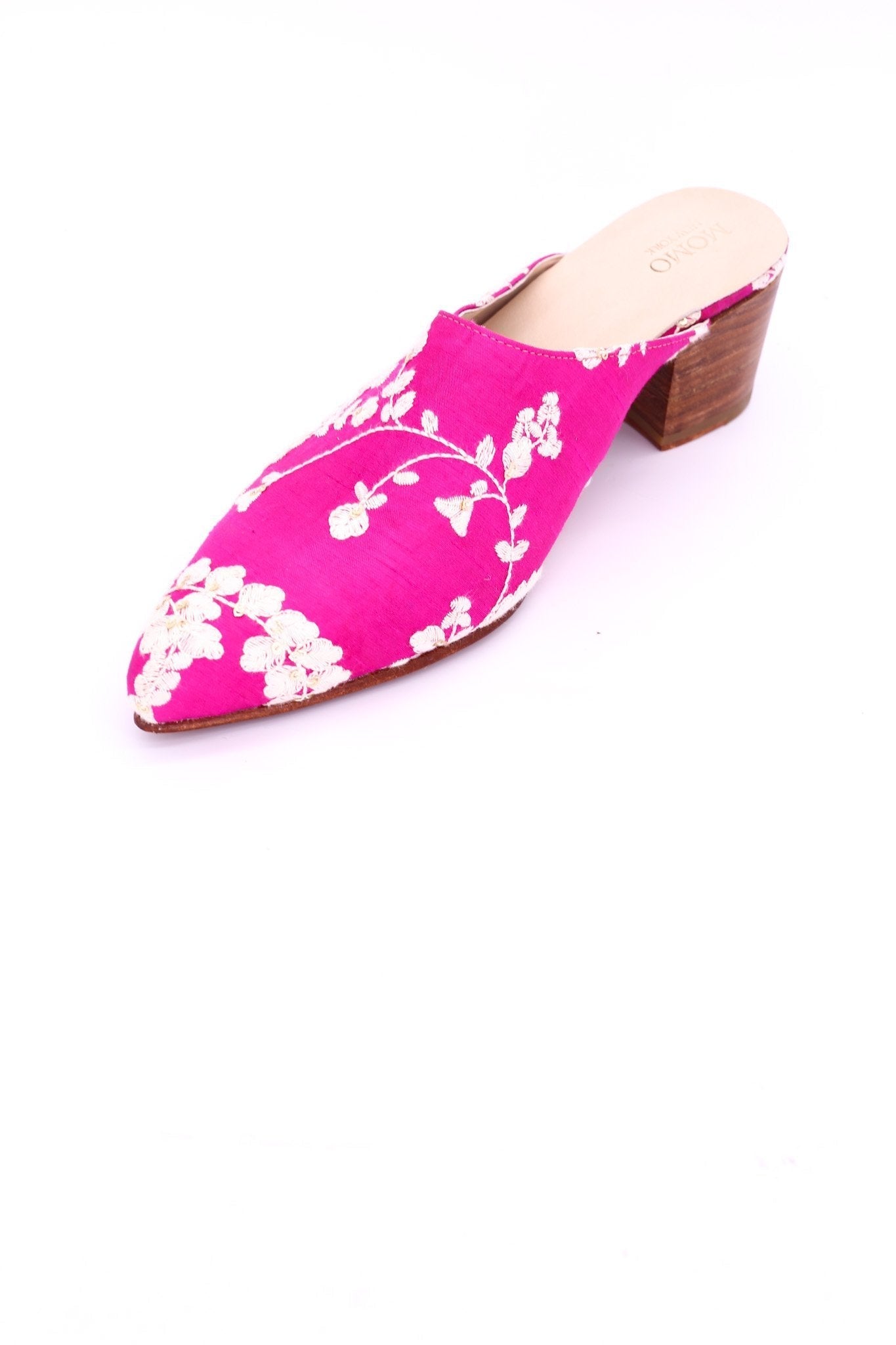 PINK EMBROIDERED HEELED MULES - BANGKOK TAILOR CLOTHING STORE - HANDMADE CLOTHING