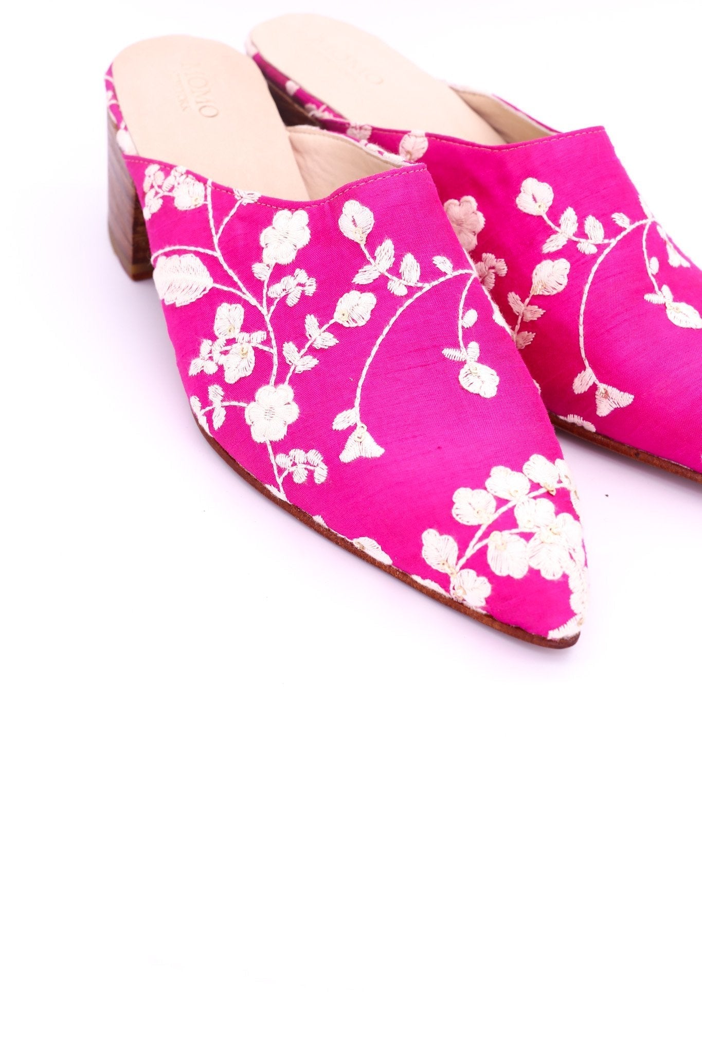 PINK EMBROIDERED HEELED MULES - BANGKOK TAILOR CLOTHING STORE - HANDMADE CLOTHING