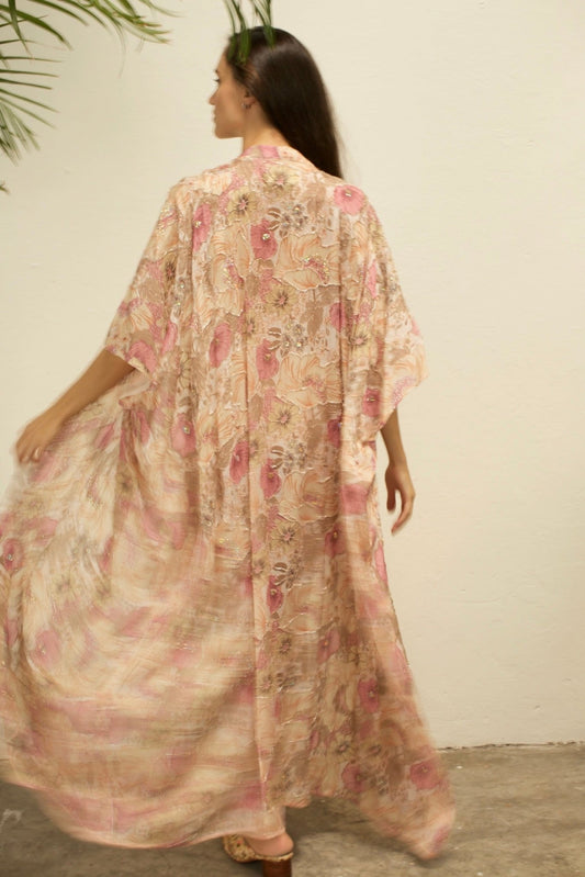 PINK GOLDEN SILK FLOWER KIMONO - BANGKOK TAILOR CLOTHING STORE - HANDMADE CLOTHING