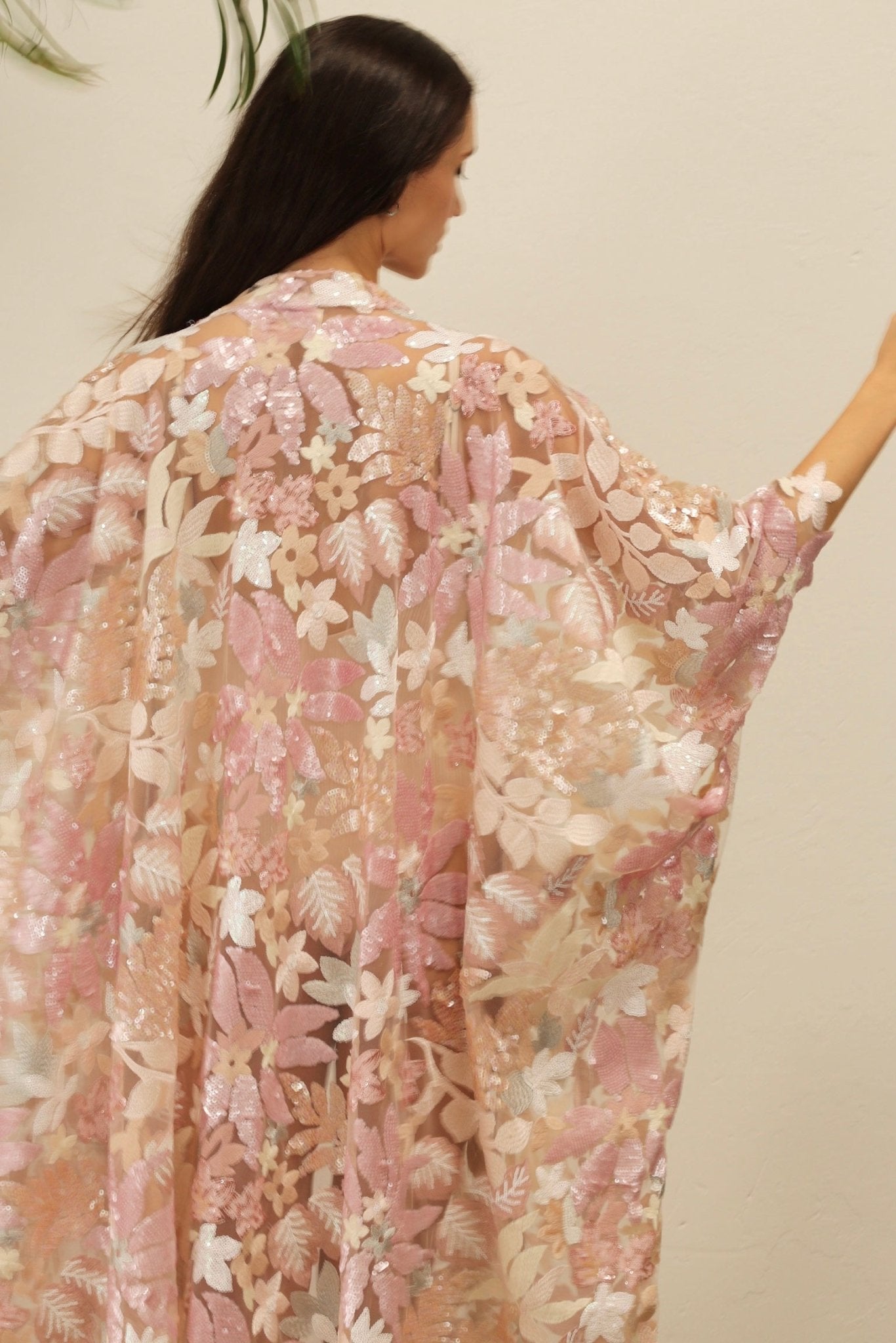 PINK SEQUIN FLOWER KIMONO - BANGKOK TAILOR CLOTHING STORE - HANDMADE CLOTHING