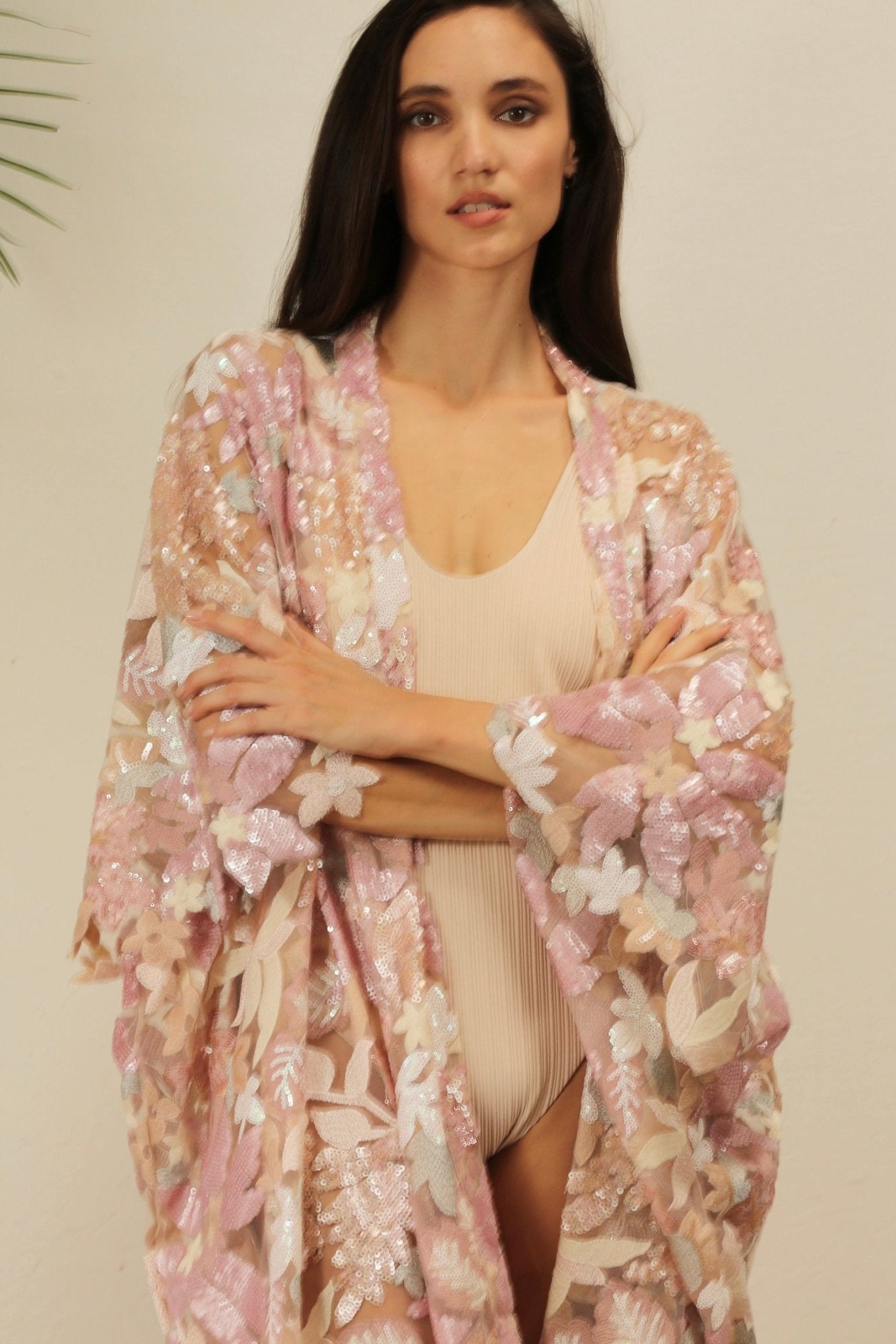 PINK SEQUIN FLOWER KIMONO - BANGKOK TAILOR CLOTHING STORE - HANDMADE CLOTHING