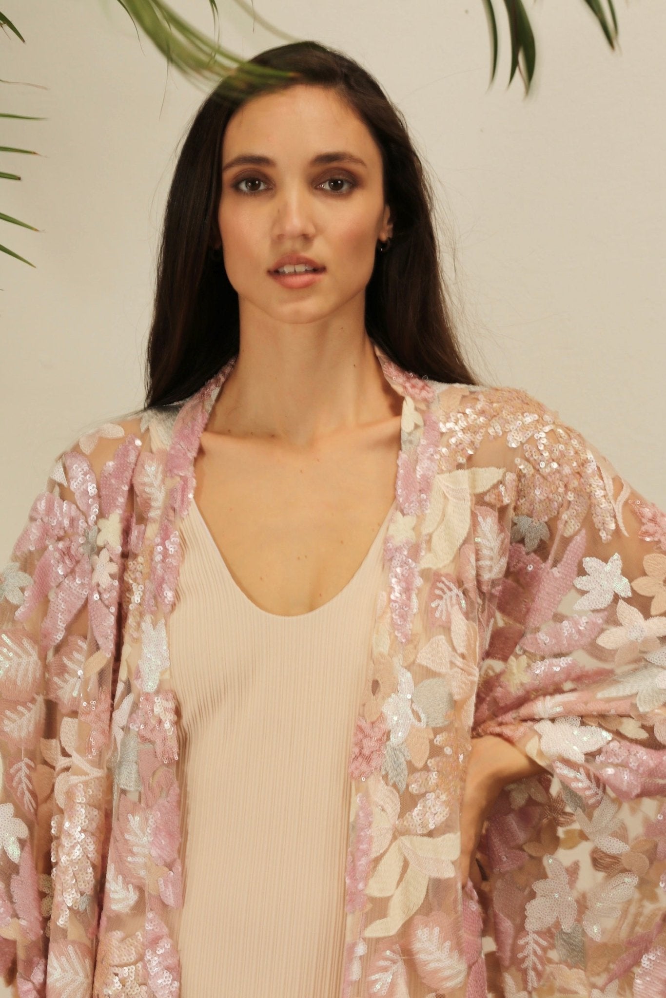 PINK SEQUIN FLOWER KIMONO - BANGKOK TAILOR CLOTHING STORE - HANDMADE CLOTHING