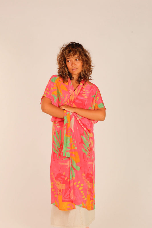 PINK SILK KIMONO SAMANTHA - BANGKOK TAILOR CLOTHING STORE - HANDMADE CLOTHING