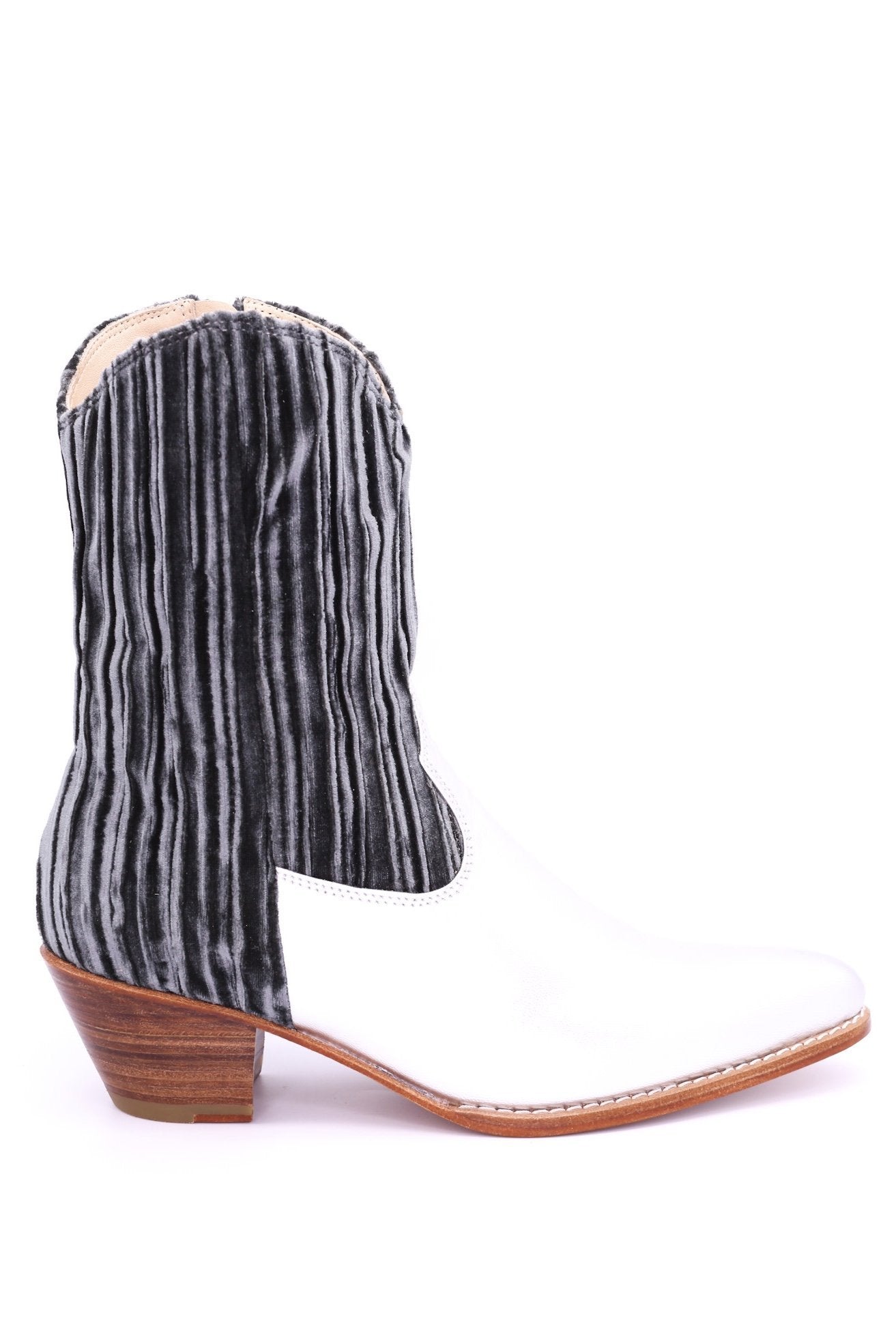 PLEATED VELVET SILVER BOOTS SHELLEY - BANGKOK TAILOR CLOTHING STORE - HANDMADE CLOTHING