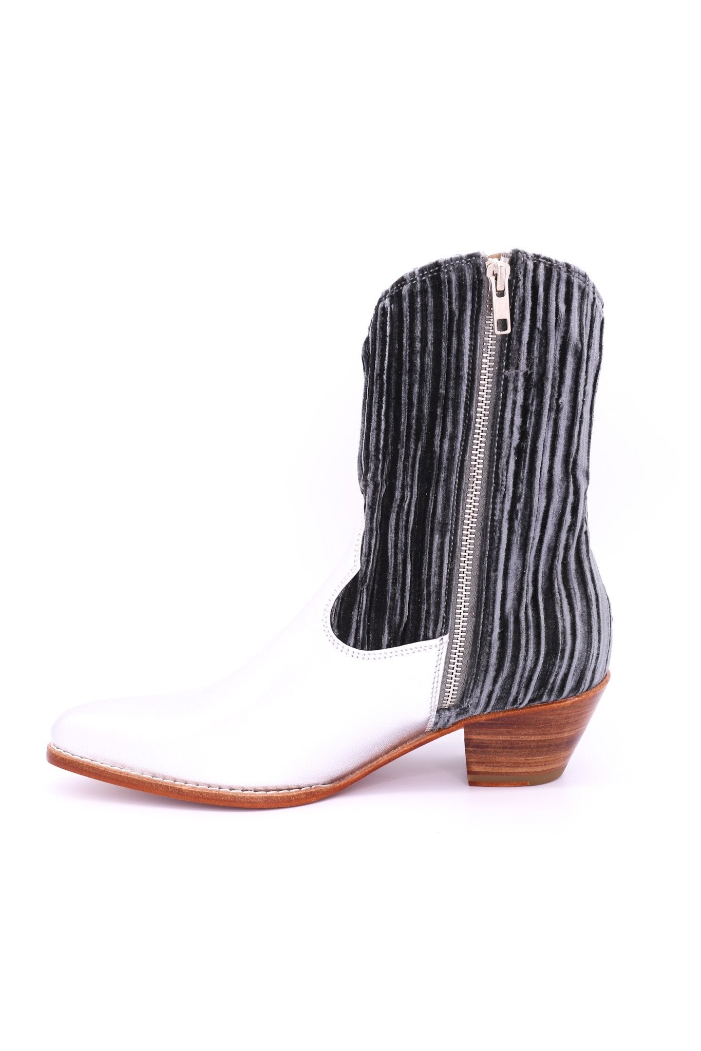 PLEATED VELVET SILVER BOOTS SHELLEY - BANGKOK TAILOR CLOTHING STORE - HANDMADE CLOTHING