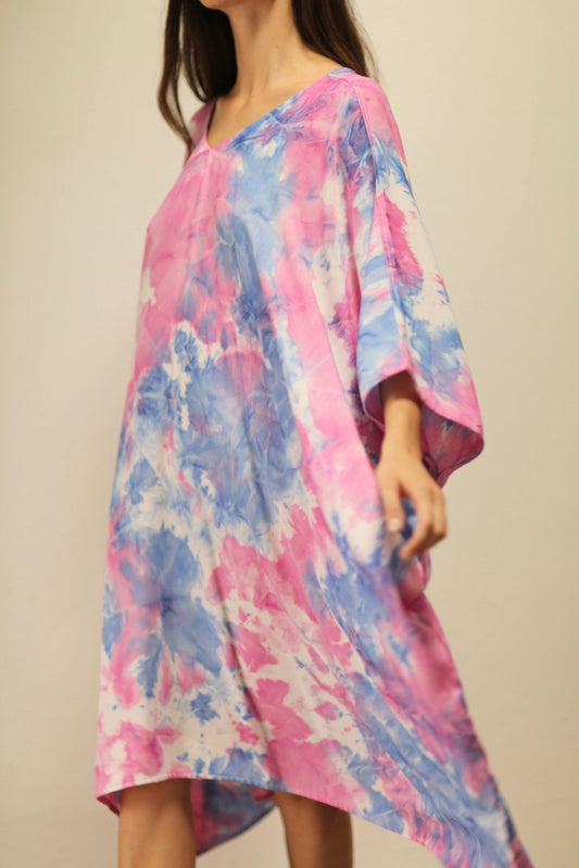 POLLUX TWIN PINK BLUE TIE DYE KAFTAN DRESS - BANGKOK TAILOR CLOTHING STORE - HANDMADE CLOTHING