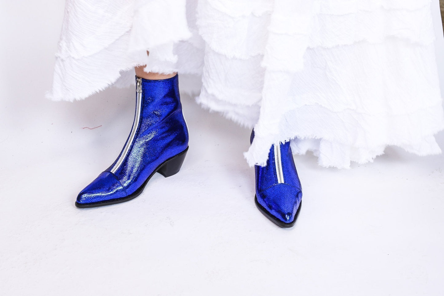 PUPLE WHITE ABBA DISCO BOOTS ANNI - BANGKOK TAILOR CLOTHING STORE - HANDMADE CLOTHING