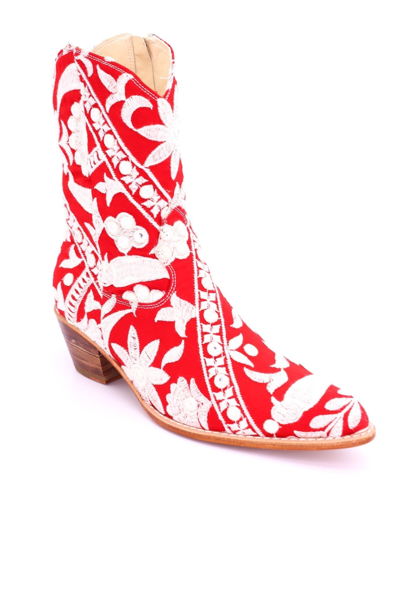 RED EMBROIDERED ANKLE BOOTS MARA - BANGKOK TAILOR CLOTHING STORE - HANDMADE CLOTHING